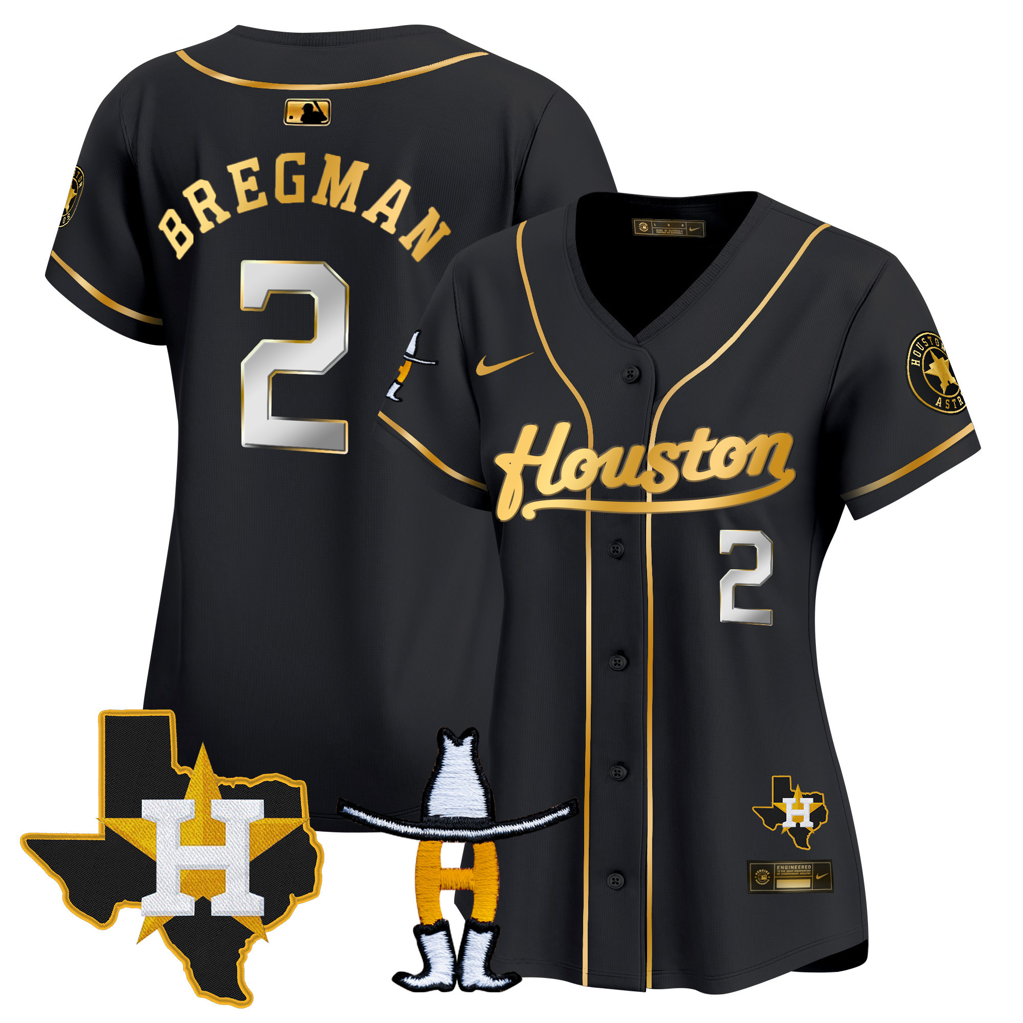 Alex Bregman Women's Houston Astros Houston Rodeo Patch Vapor Premier Limited Black Gold Jersey - All Stitched