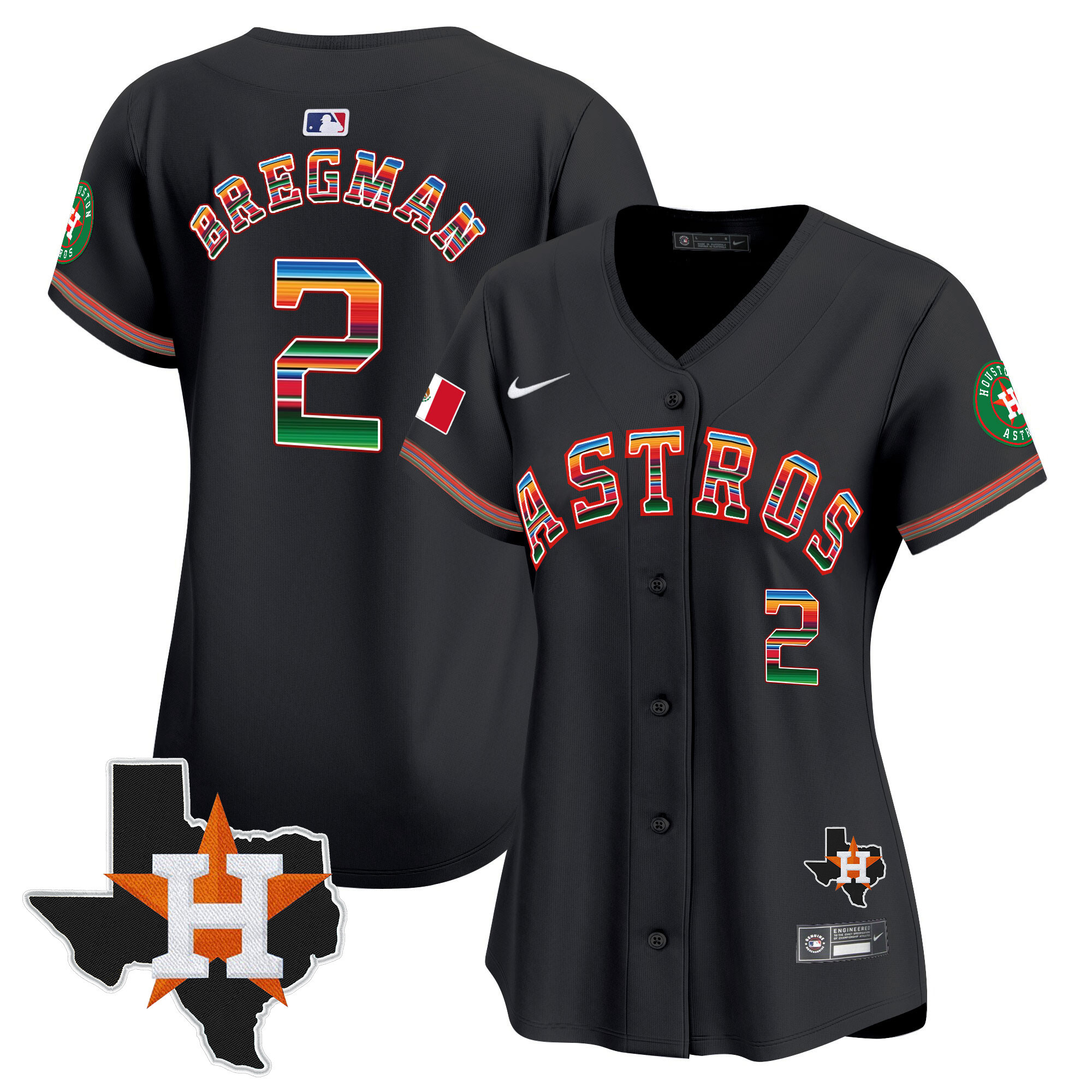 Alex Bregman Women's Houston Astros Mexico Texas Patch Vapor Premier Limited Black Jersey - All Stitched