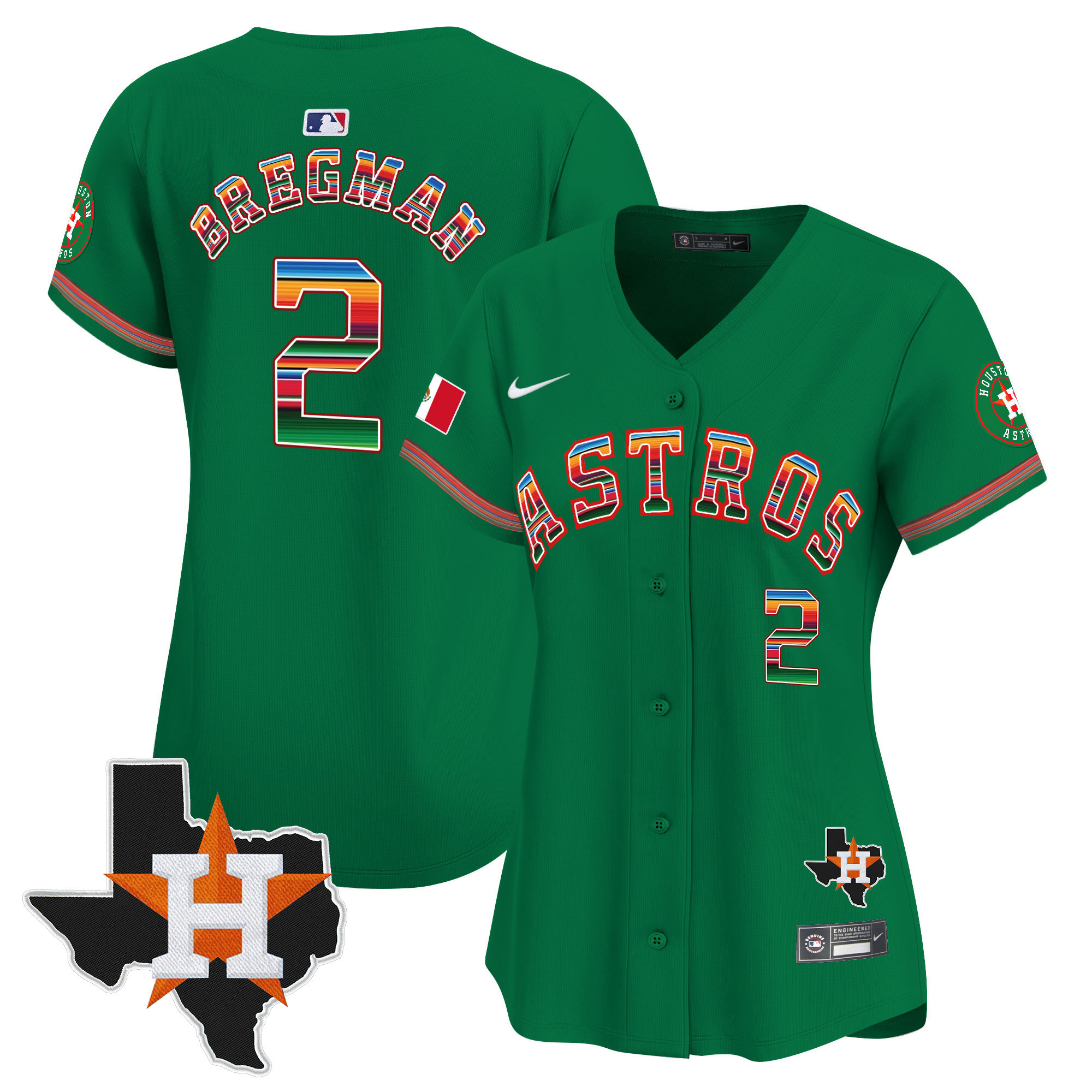 Alex Bregman Women's Houston Astros Mexico Texas Patch Vapor Premier Limited Green Jersey - All Stitched