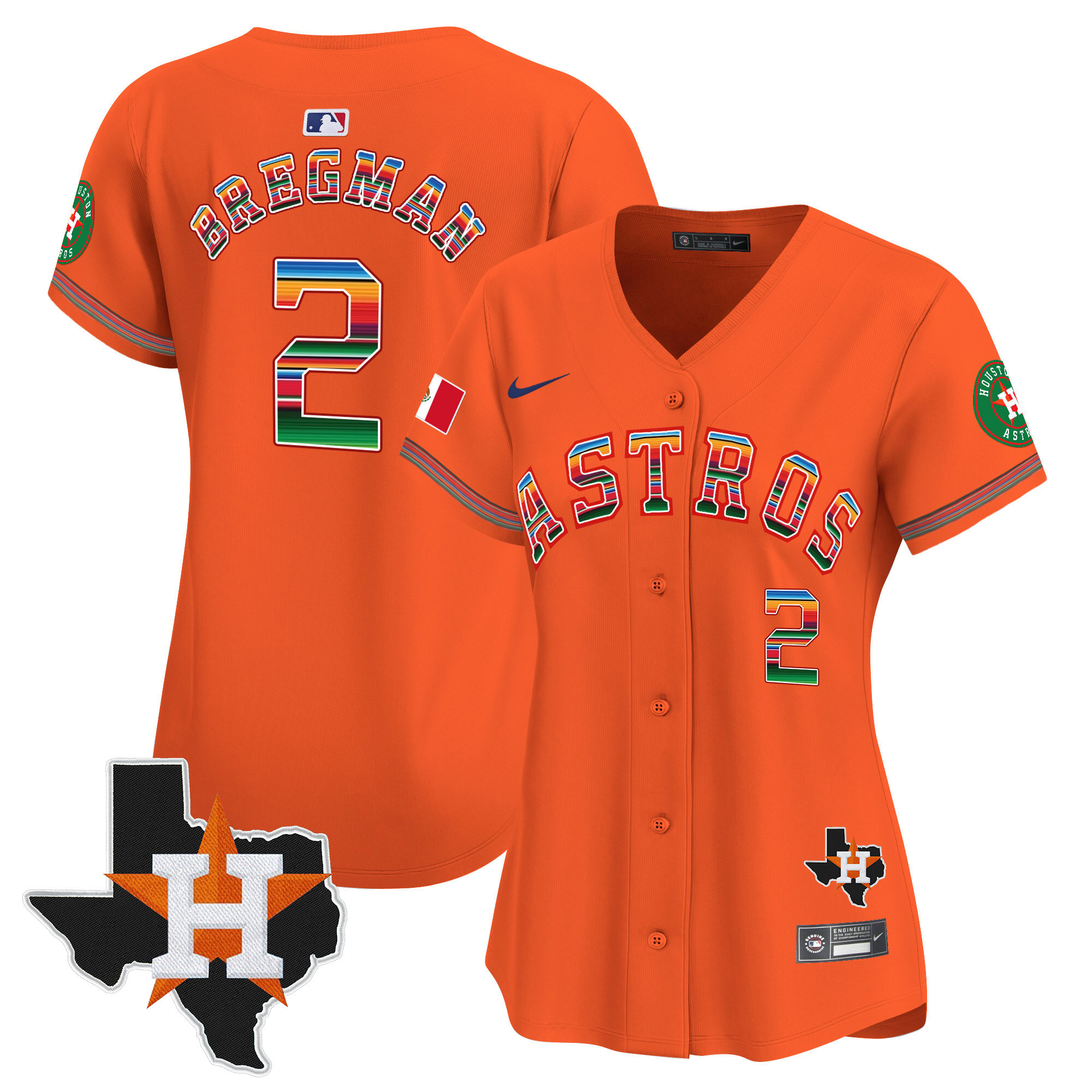 Alex Bregman Women's Houston Astros Mexico Texas Patch Vapor Premier Limited Orange Jersey - All Stitched