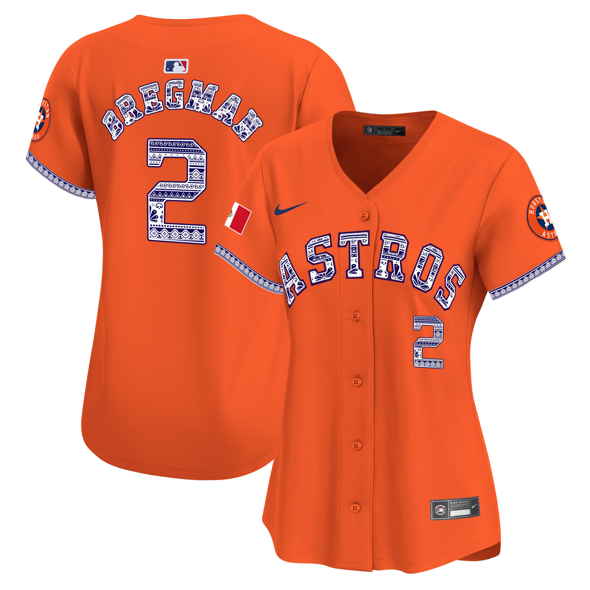Alex Bregman Women's Houston Astros Mexico Vapor Premier Limited V2 Orange Jersey - All Stitched