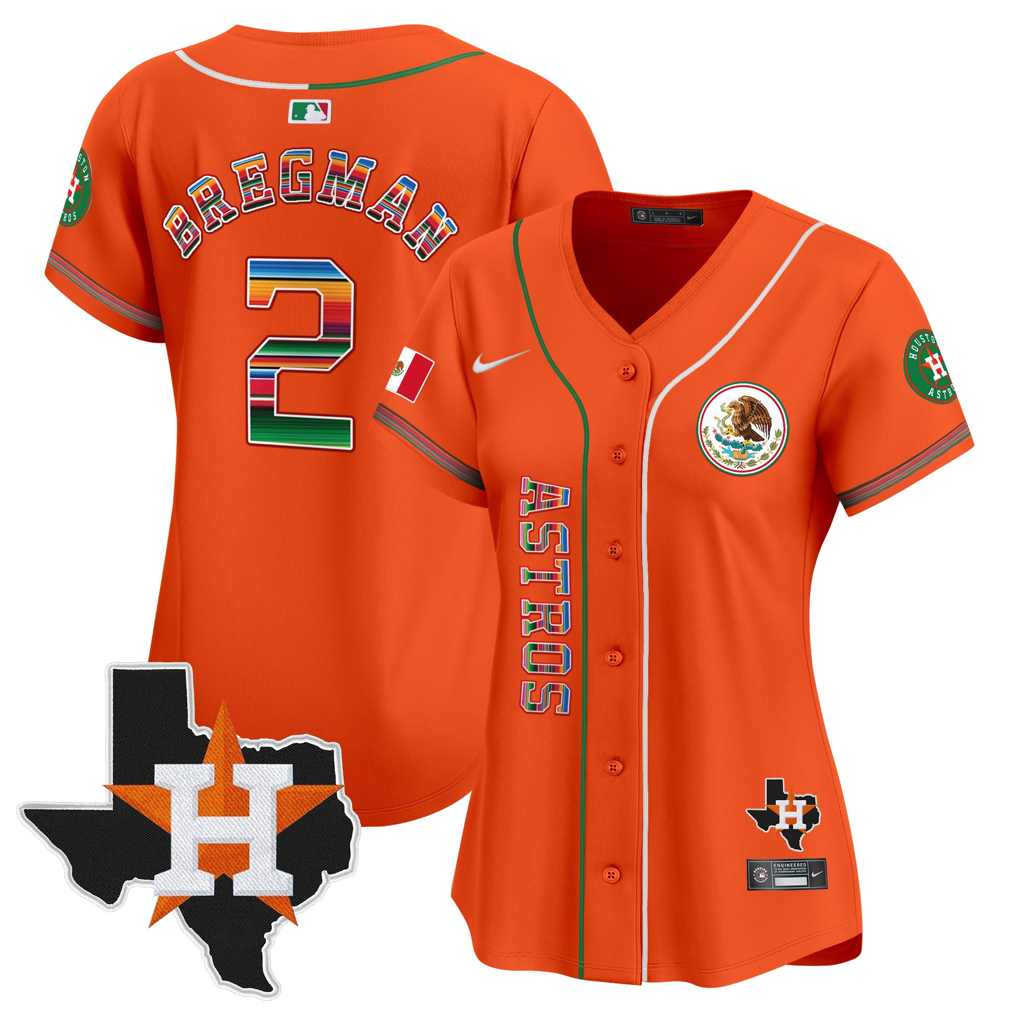Alex Bregman Women's Houston Astros Mexico Vapor Premier Limited V4 Orange Jersey - All Stitched