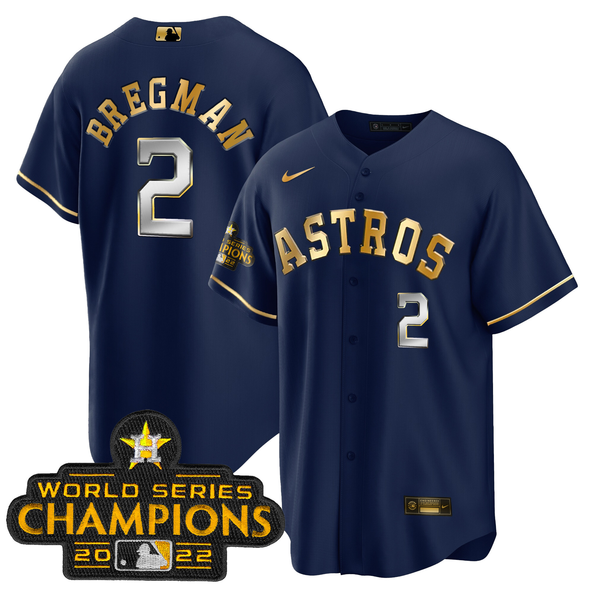 Alex Bregman Youth's Houston Astros 2023 Gold Cool Base Collection Navy Gold Jersey - All Stitched