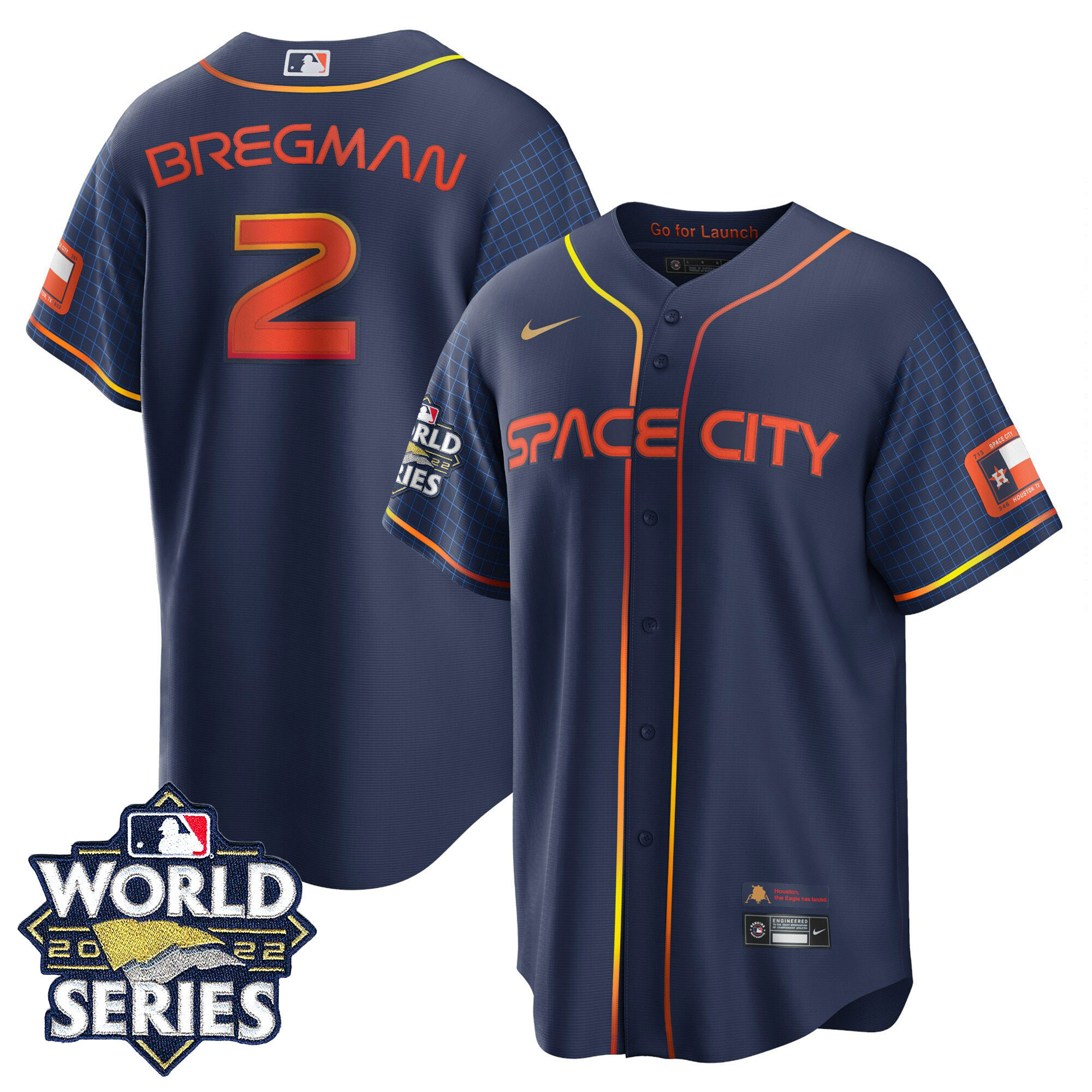 Alex Bregman Youth's Houston Astros Space City Gold 2022 World Series Cool Navy Jersey - All Stitched