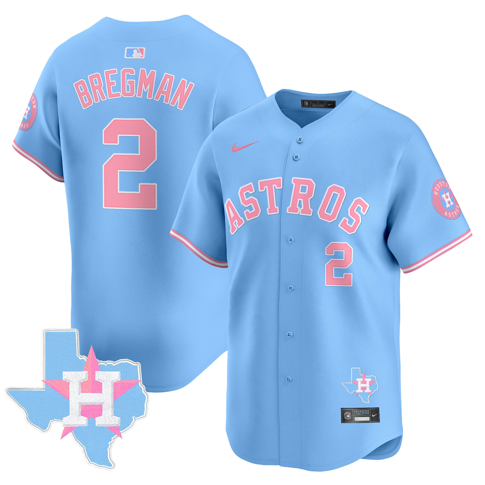 Alex BregmanUnisex Houston Astros Bubblegum Pink Vapor Premier Limited Light Blue Jersey - All Stitched