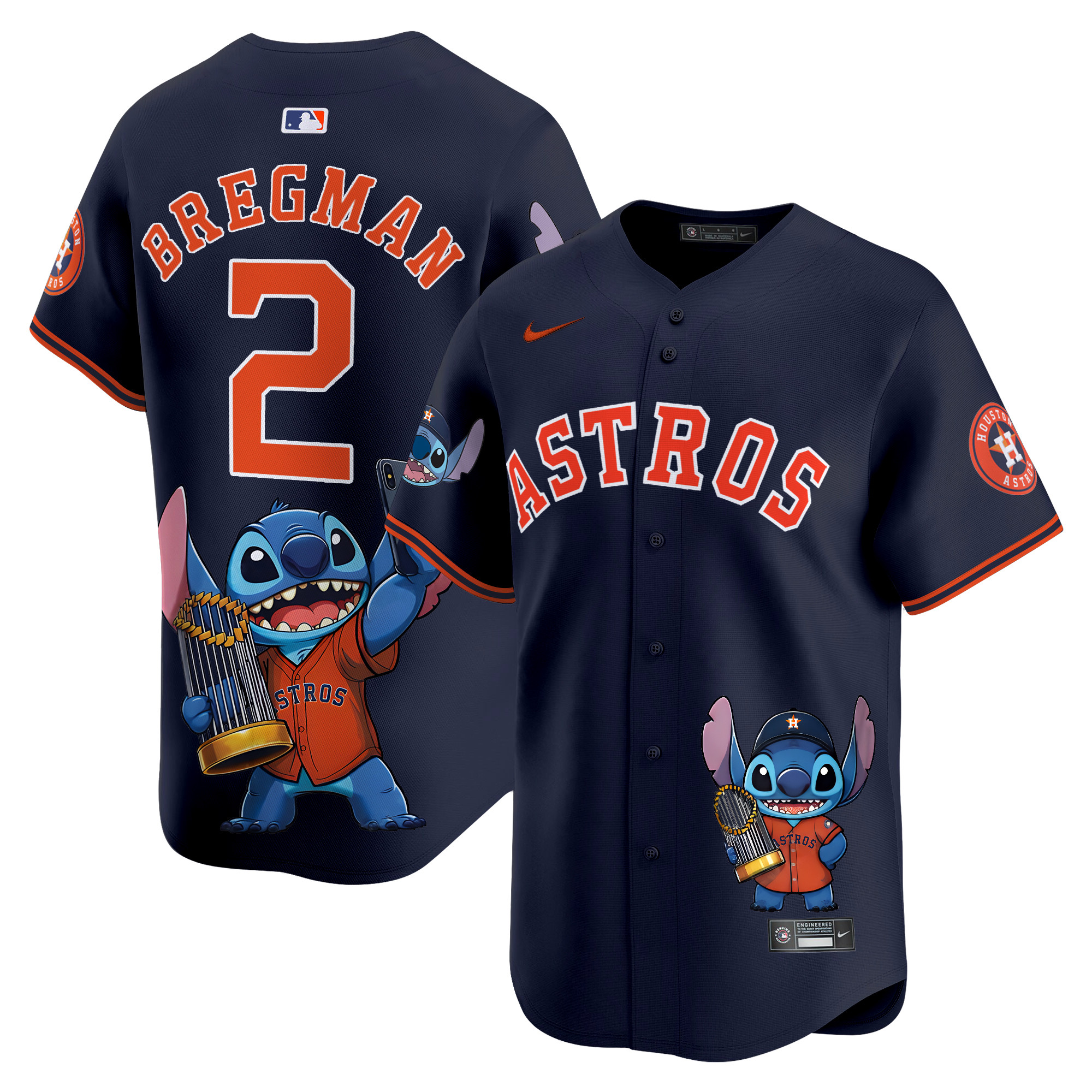 Alex BregmanUnisex Houston Astros Lilo And Stitch Vapor Premier Limited Navy Jersey - Printed