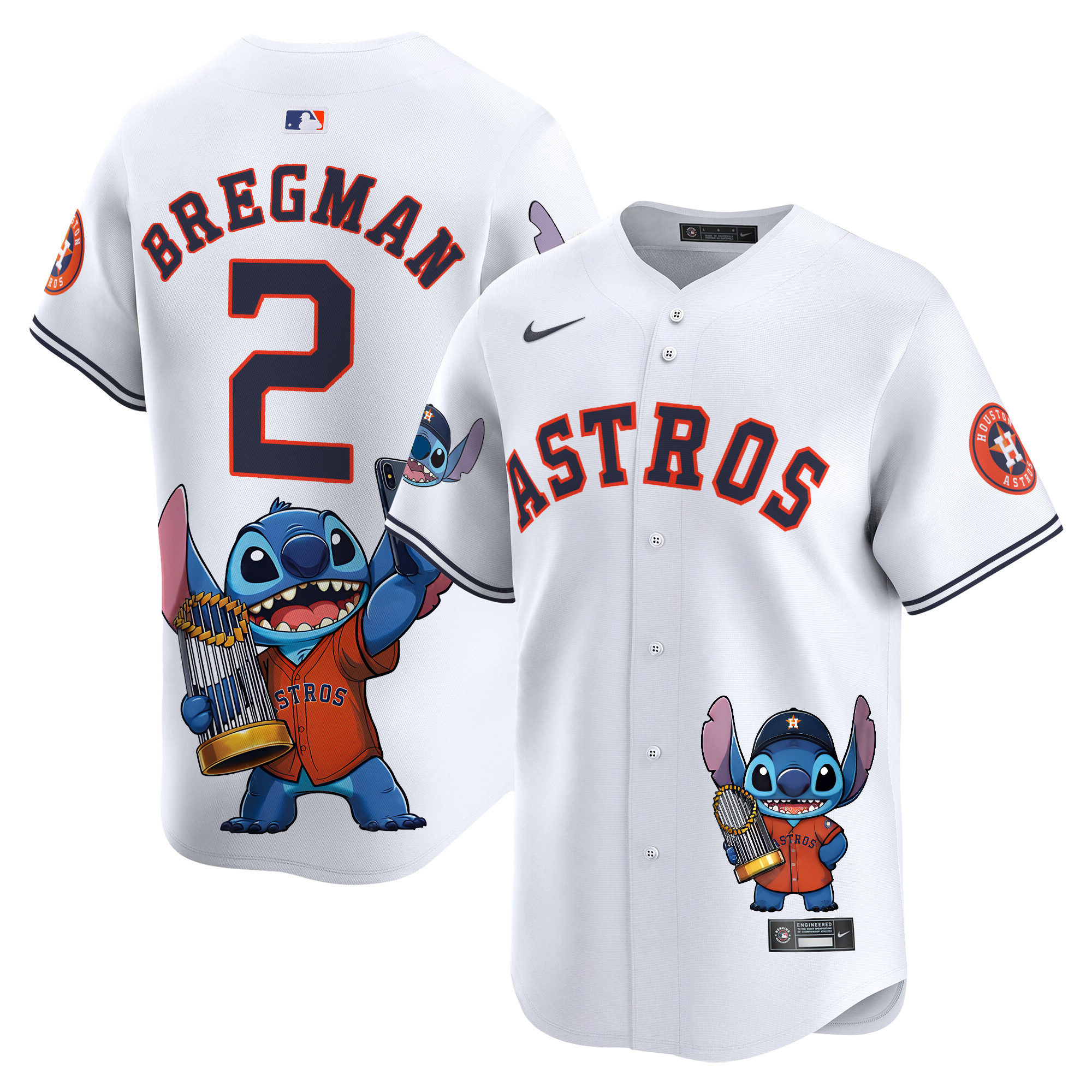 Alex BregmanUnisex Houston Astros Lilo And Stitch Vapor Premier Limited White Jersey - Printed