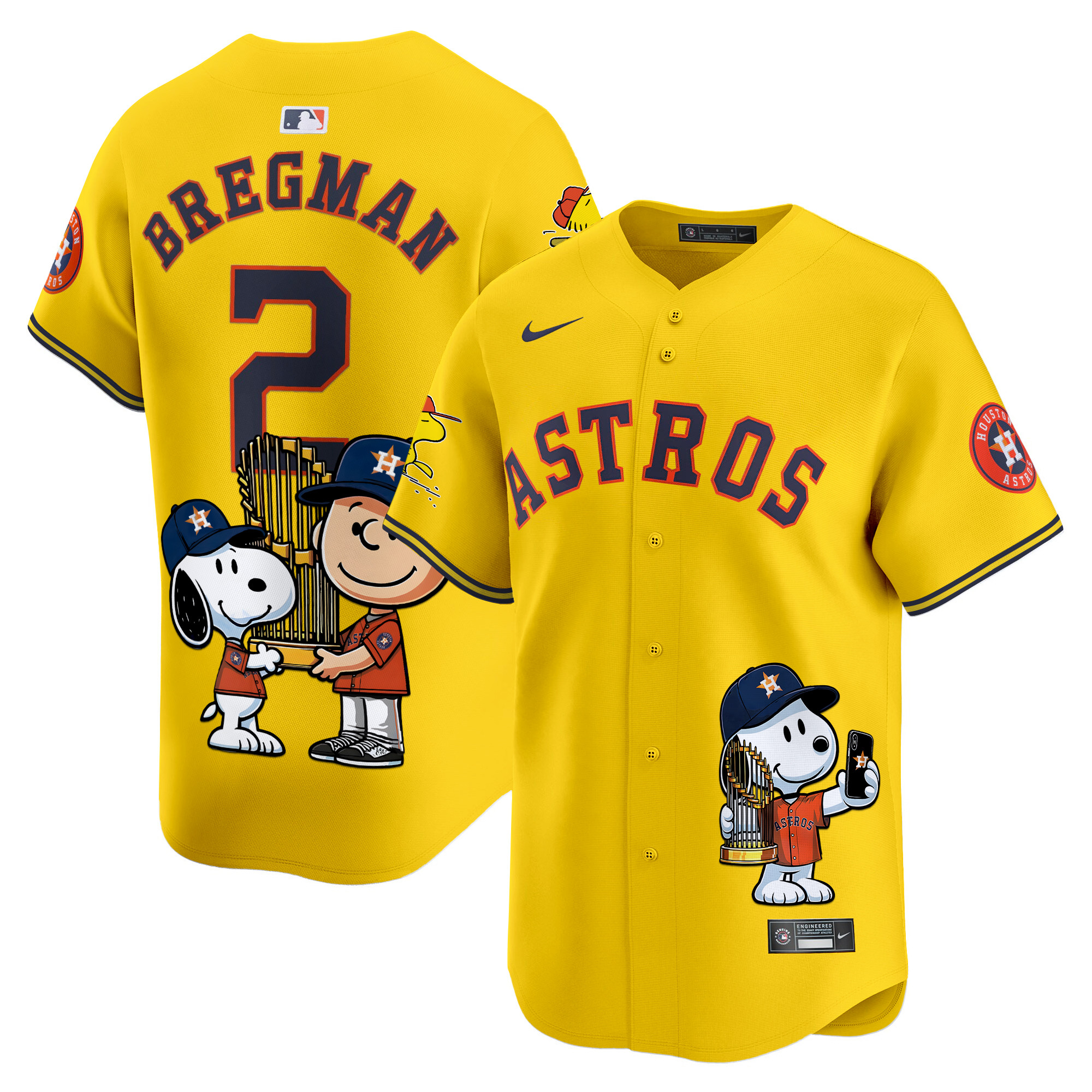 Alex BregmanUnisex Houston Astros Peanut Snoopy Vapor Premier Limited Gold Jersey - Printed