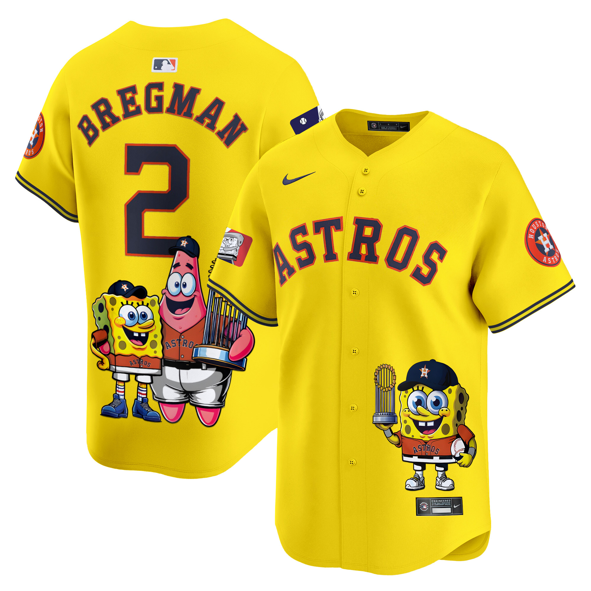 Alex BregmanUnisex Houston Astros SpongeBob SquarePants Vapor Premier Limited Gold Jersey - Printed