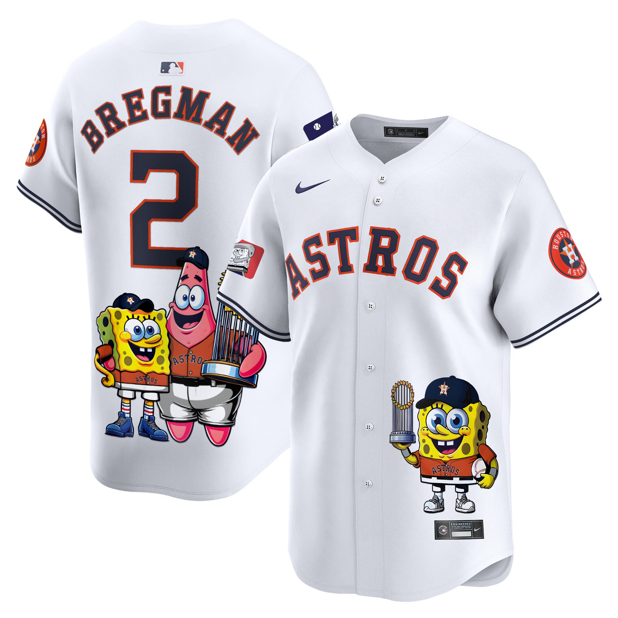 Alex BregmanUnisex Houston Astros SpongeBob SquarePants Vapor Premier Limited White Jersey - Printed