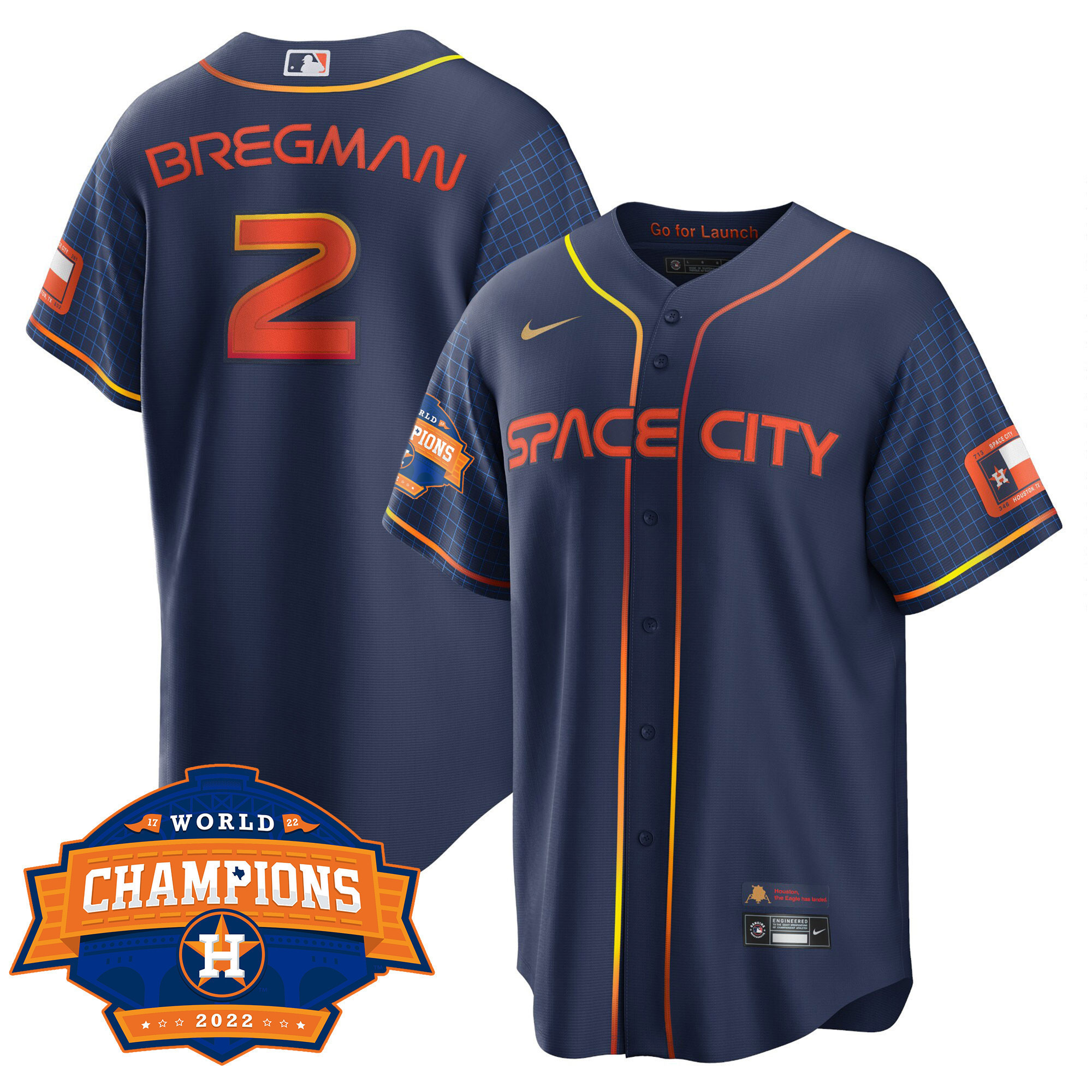 Alex BregmanYouth's Houston Astros Space City 2022 World Series Champions Patch Limited Cool Navy Jersey ñ All Stitched