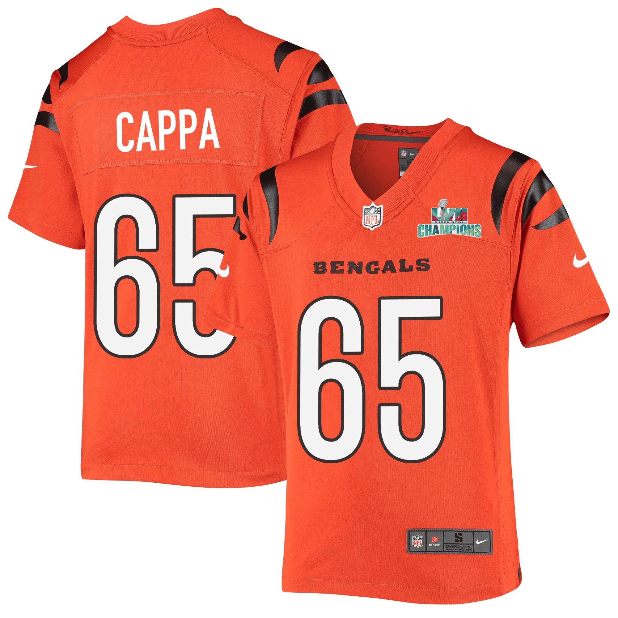 Alex Cappa 65 Cincinnati Bengals Super Bowl LVII Champions Youth Alternate Game Stitched Jersey – Black