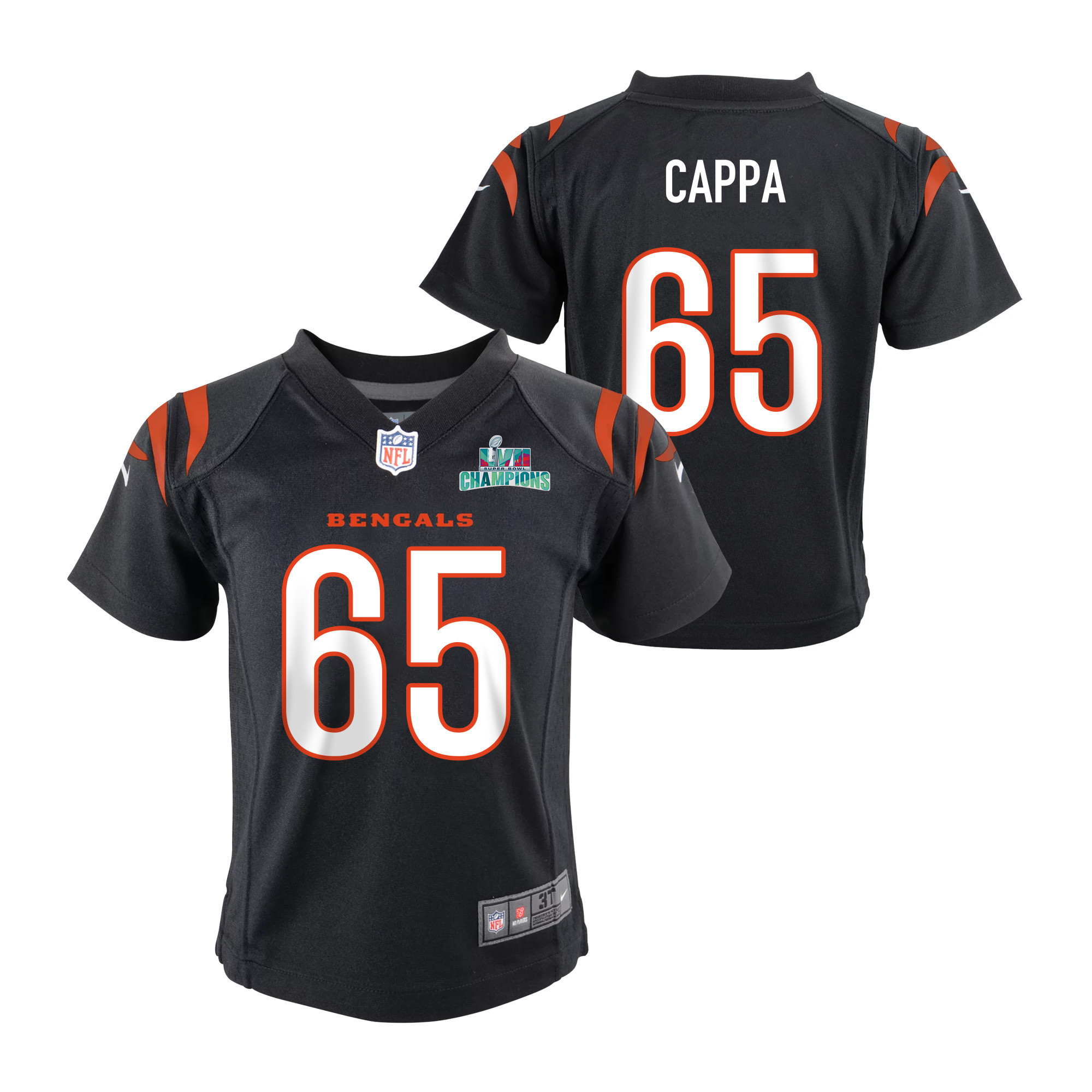 Alex Cappa 65 Cincinnati Bengals Super Bowl LVII Champions Youth Game Stitched Jersey – Black