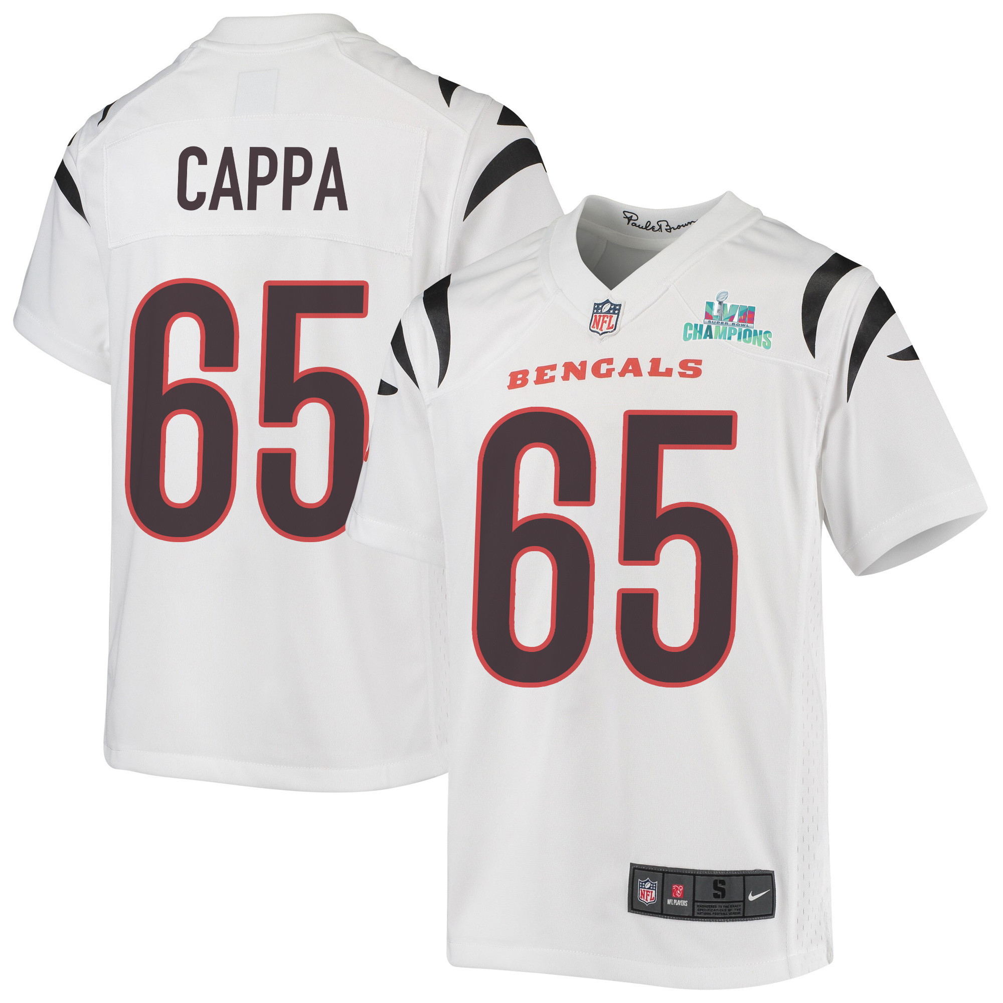 Alex Cappa 65 Cincinnati Bengals Super Bowl LVII Champions Youth Game Stitched Jersey – White