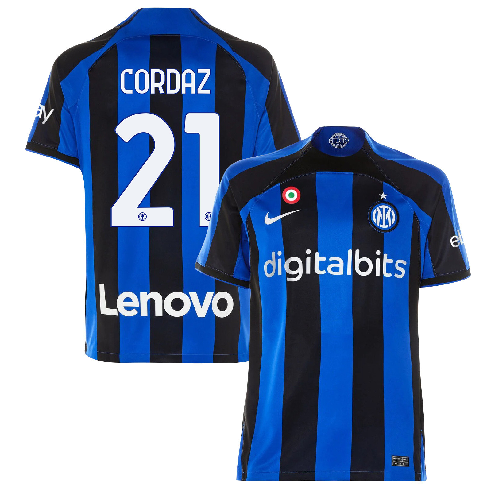 Alex Cordaz 21 Inter Milan 2022/23 Home Men Soccer Jersey – Black/Blue Stripes