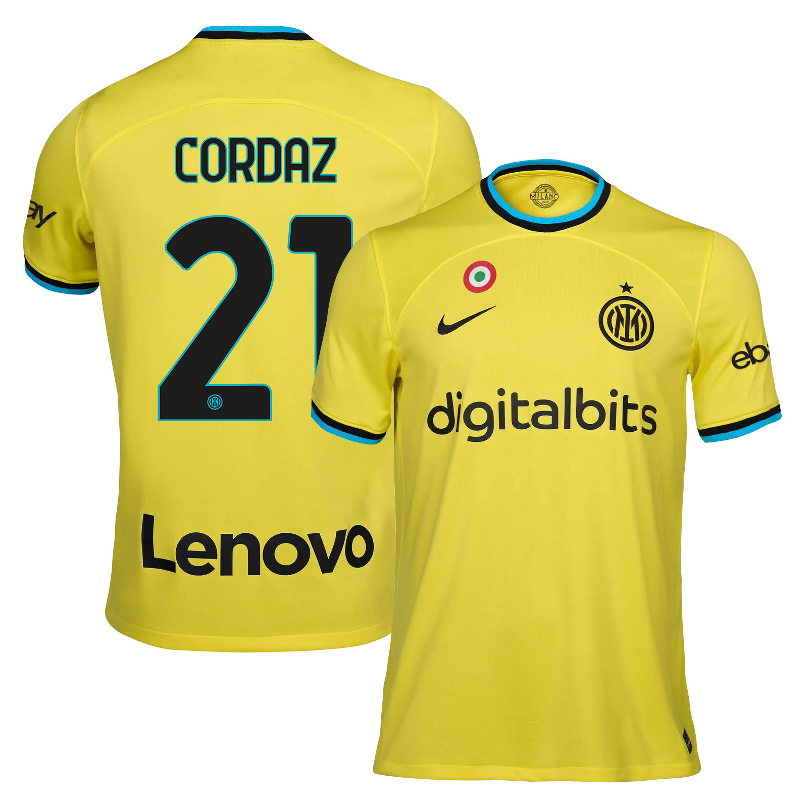 Alex Cordaz 21 Inter Milan 2022/23 Third Men Jersey – Yellow