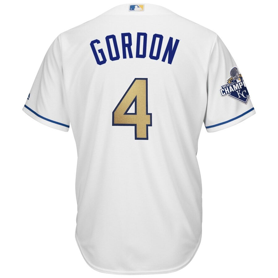 Alex Gordon Kansas City Royals Majestic World Series Champions Gold Program Cool Base Player Stitched Jersey – White