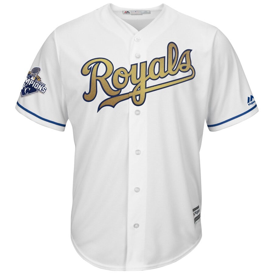 Alex Gordon Kansas City Royals Majestic World Series Champions Gold Program Cool Base Player Stitched Jersey – White