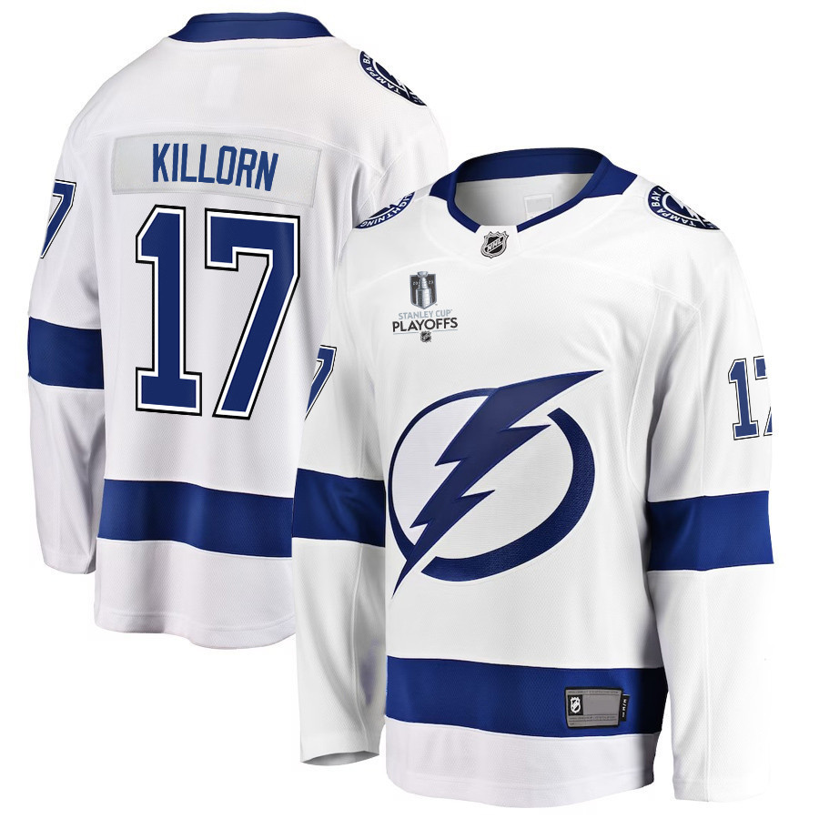 Alex Killorn 17 Tampa Bay Lightning Stanley Cup 2023 Playoffs Patch Away Breakaway Men Stitched Jersey – White