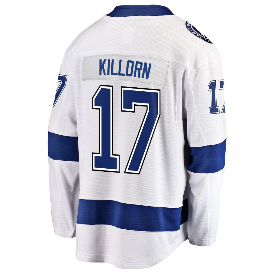 Alex Killorn 17 Tampa Bay Lightning Stanley Cup 2023 Playoffs Patch Away Breakaway Men Stitched Jersey – White