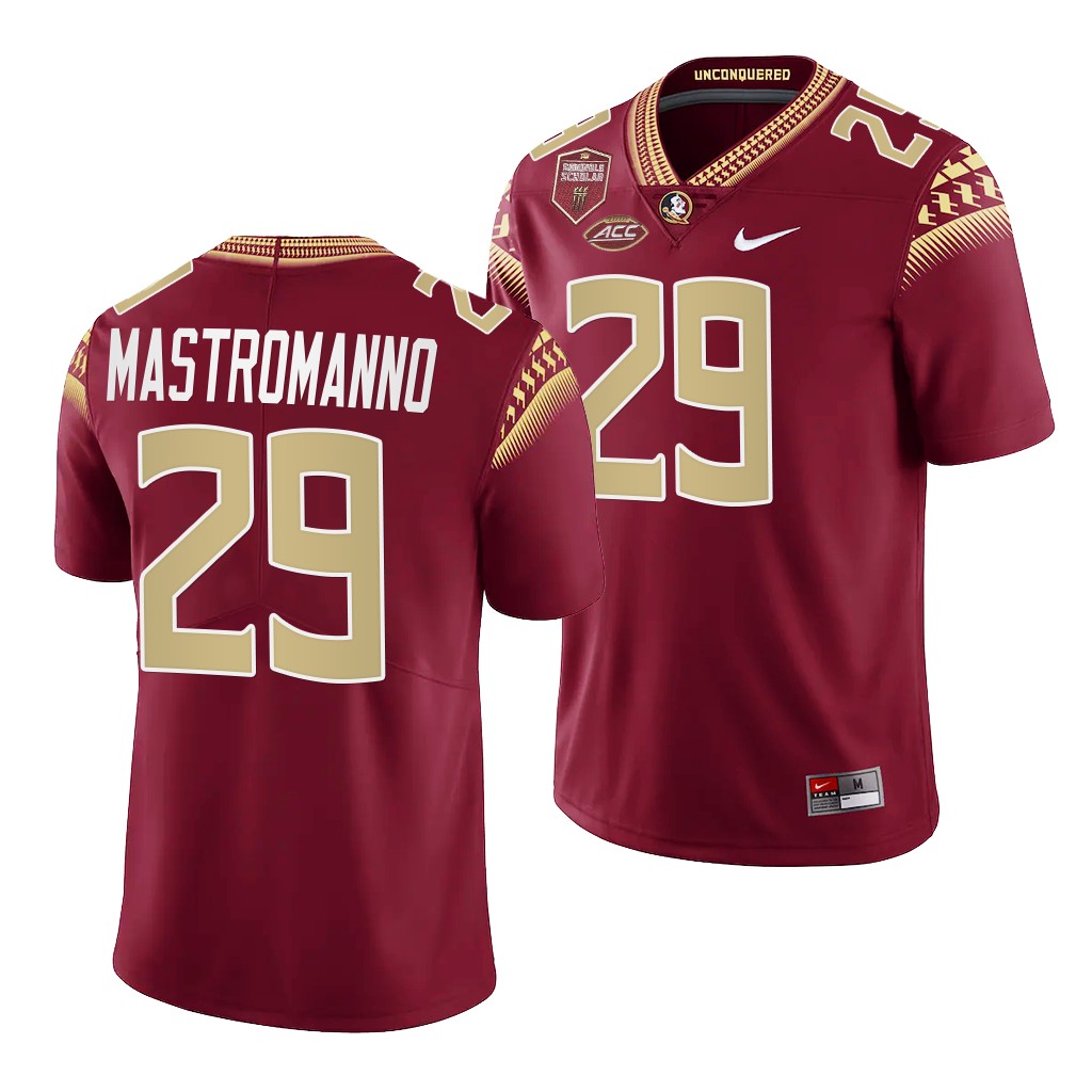 Alex Mastromanno Florida State Seminoles #29 Garnet Jersey Seminole Scholar patch Men's Limited Uniform