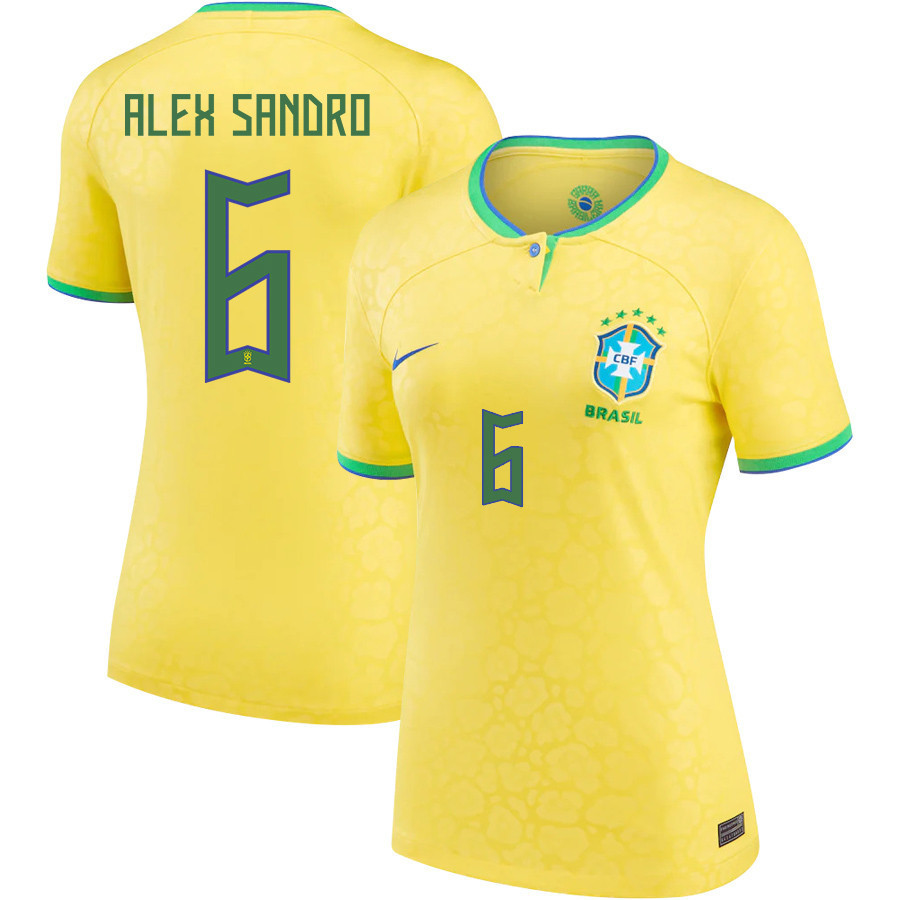 Alex Sandro 6 Brazil National Team 2022-23 Women Home Soccer Jersey