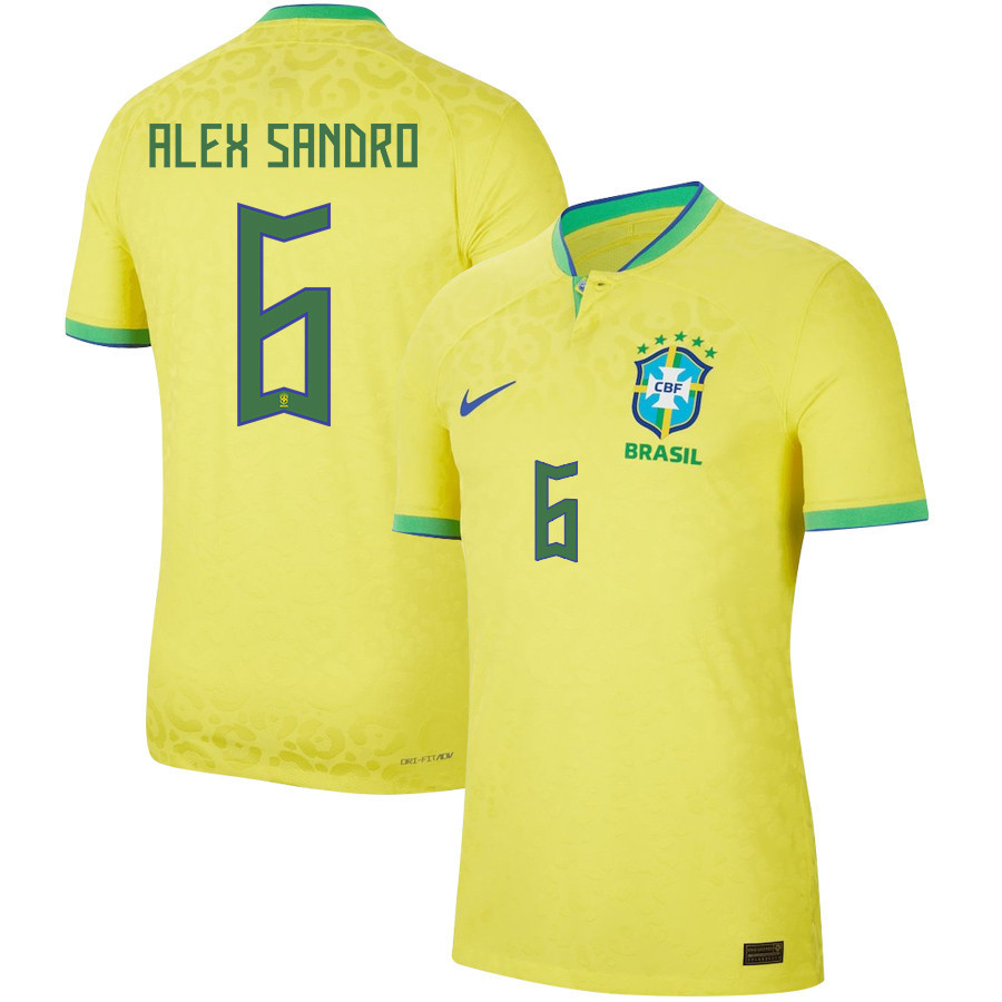 Alex Sandro 6 Brazil National Team 2022 Qatar World Cup Home Men Soccer Jersey – Yellow