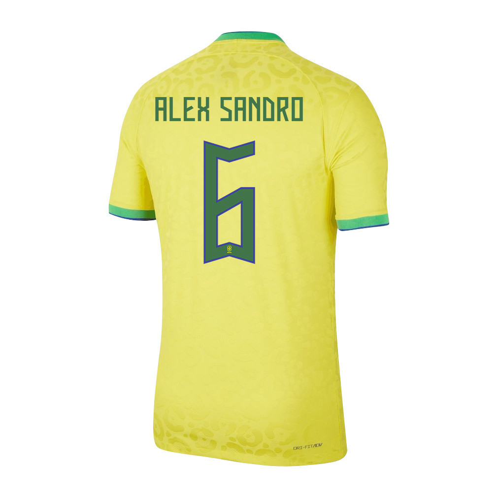 Alex Sandro 6 Brazil National Team FIFA World Cup Qatar 2022 Patch Men Home Yellow Soccer Jersey