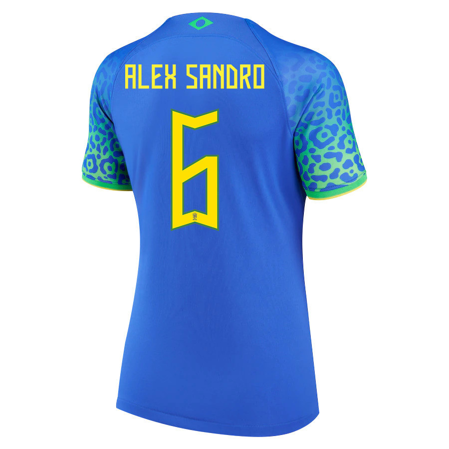 Alex Sandro 6 Women Brazil National Team FIFA World Cup Qatar 2022 Patch Away Soccer Jersey