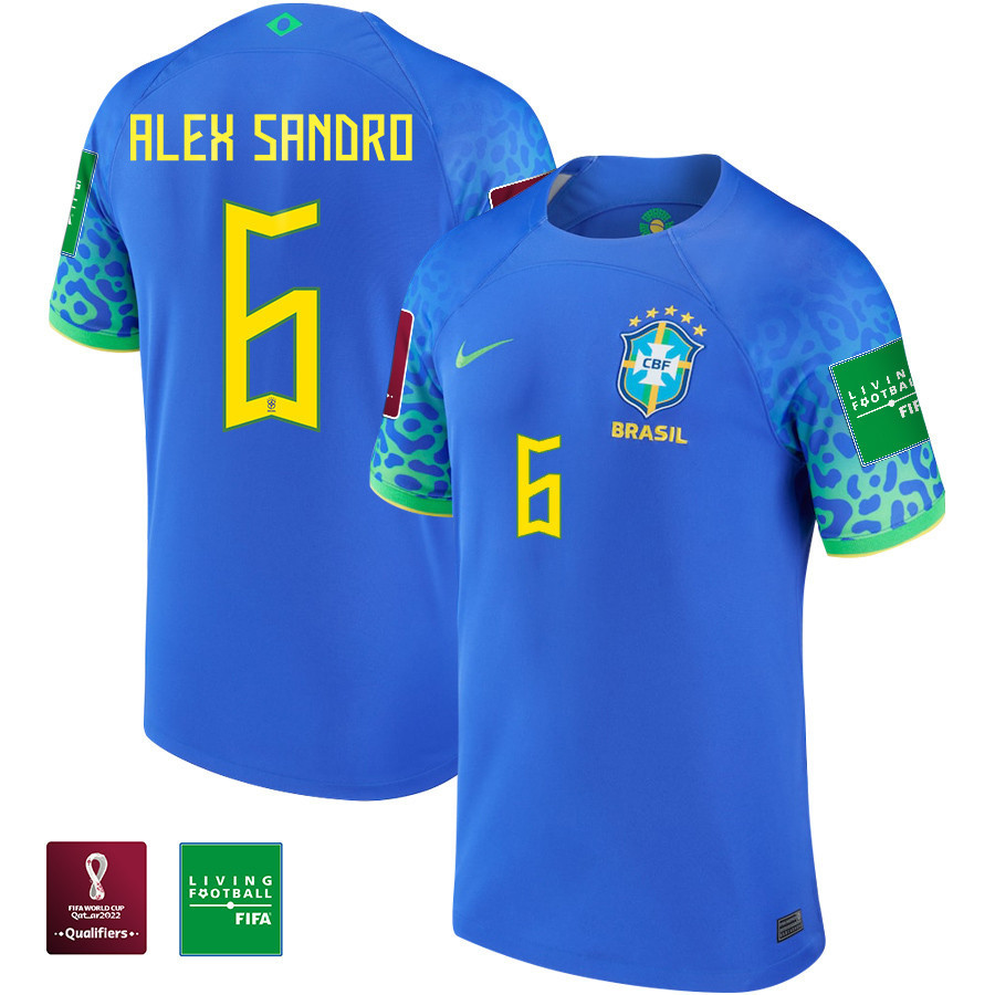 Alex Sandro 6 Brazil National Team FIFA World Cup Qatar 2022 Patch Away Soccer Jersey