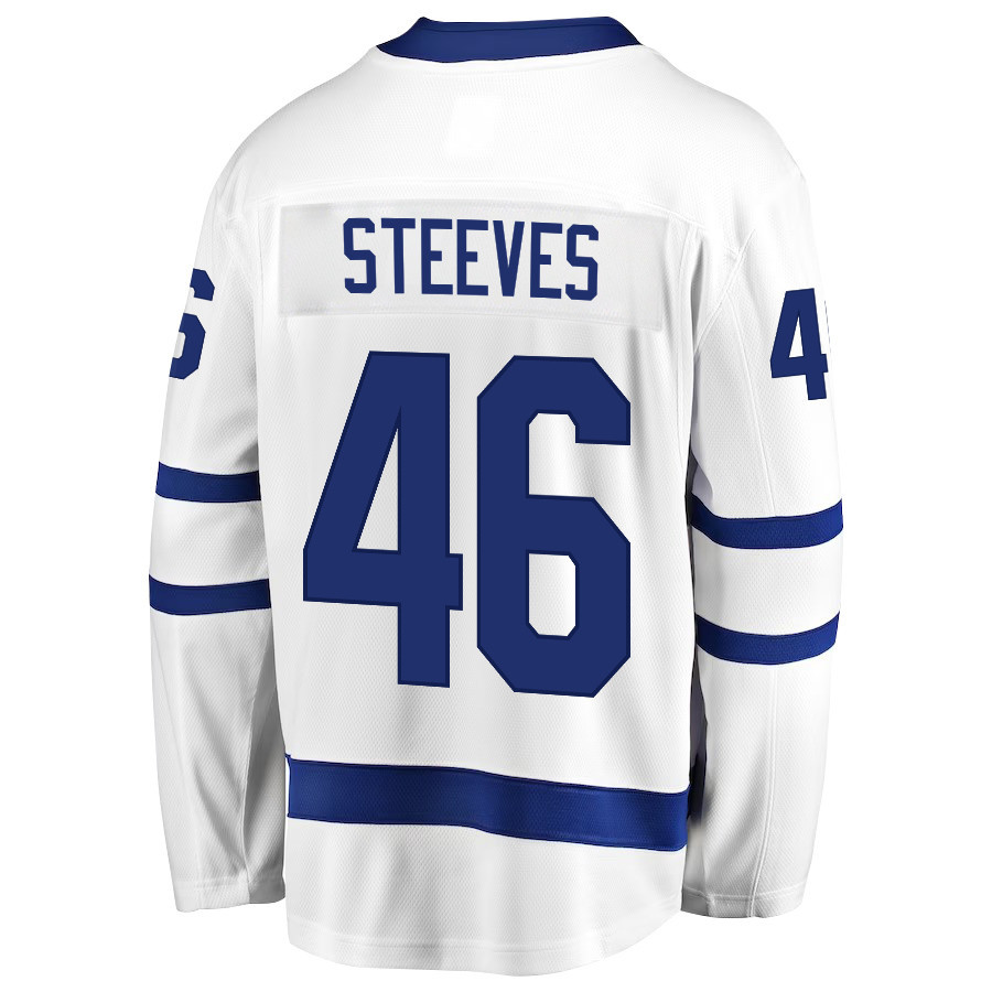 Alex Steeves 46 Toronto Maple Leafs Stanley Cup 2023 Playoffs Patch Away Breakaway Men Stitched Jersey – White