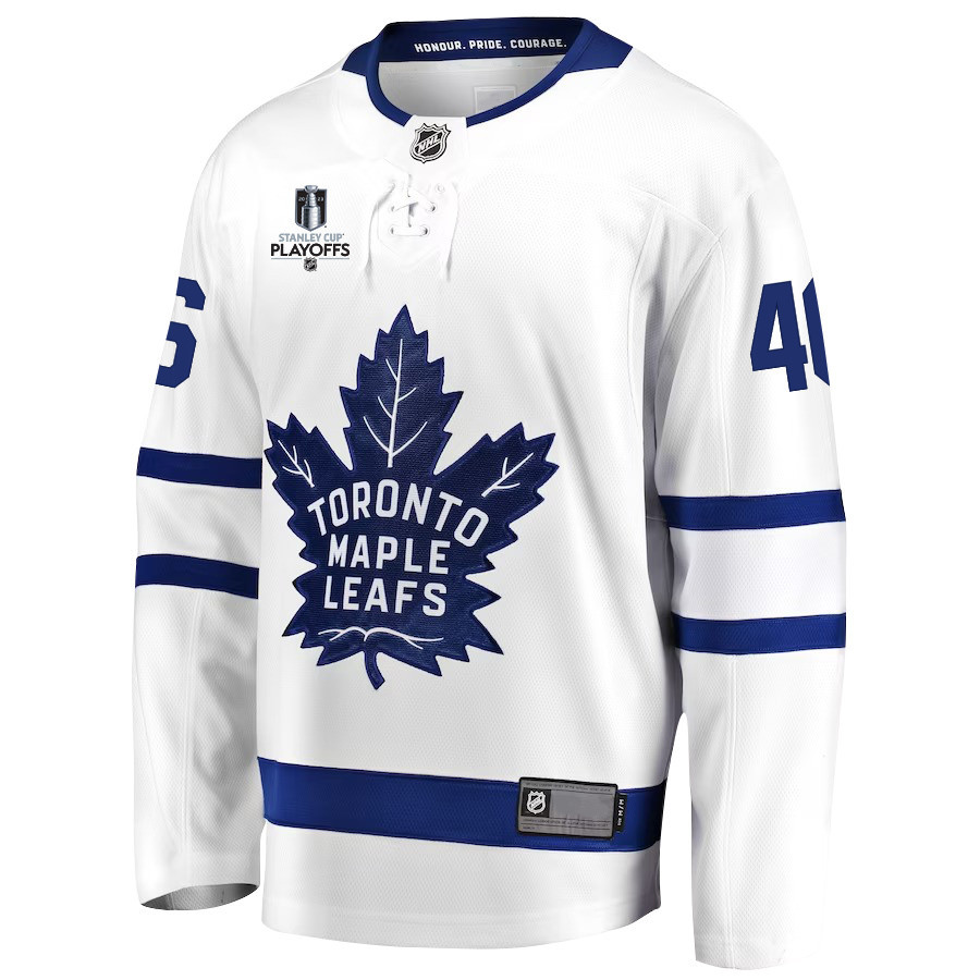 Alex Steeves 46 Toronto Maple Leafs Stanley Cup 2023 Playoffs Patch Away Breakaway Men Stitched Jersey – White