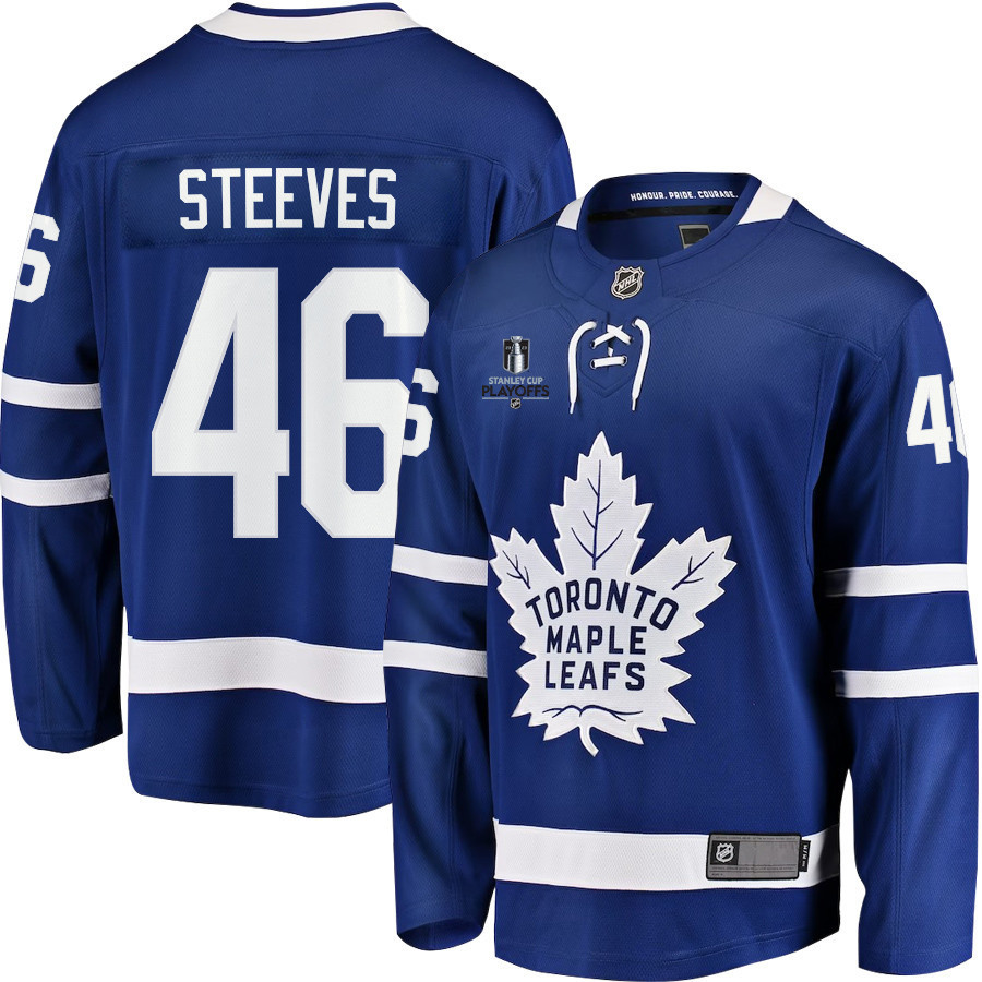 Alex Steeves 46 Toronto Maple Leafs Stanley Cup 2023 Playoffs Patch Home Breakaway Men Stitched Jersey – Blue