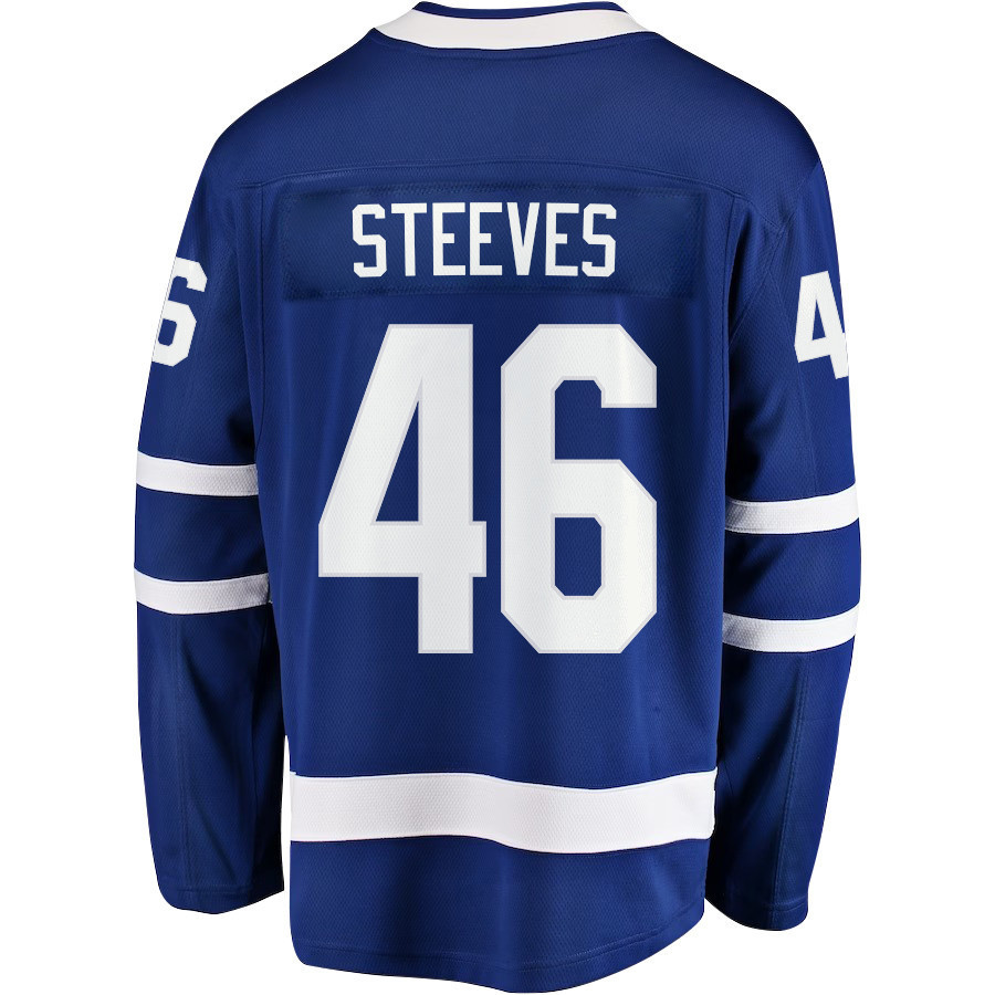 Alex Steeves 46 Toronto Maple Leafs Stanley Cup 2023 Playoffs Patch Home Breakaway Men Stitched Jersey – Blue
