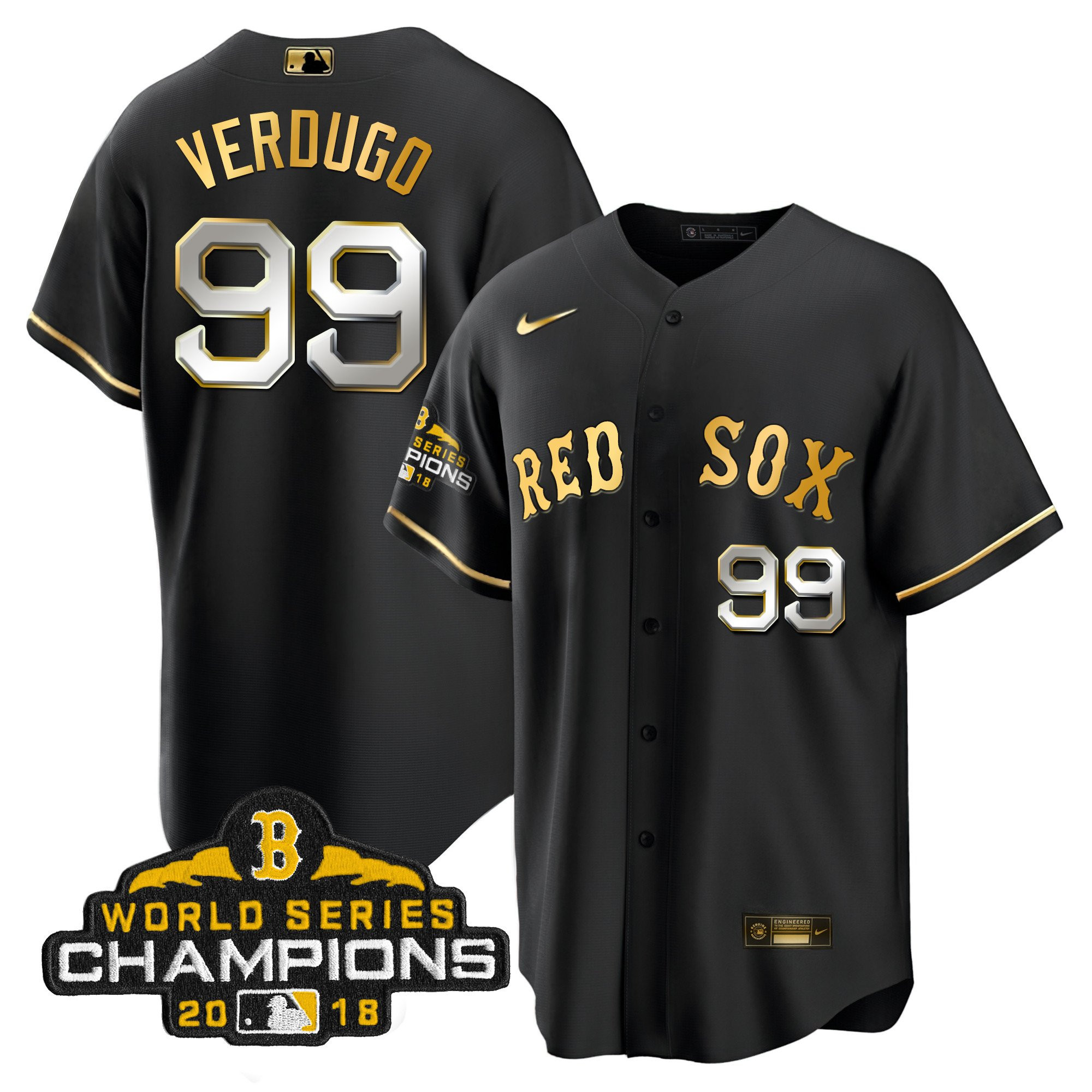 Alex Verdugo Men Boston Red Sox World Series Champion 2018 Gold Cool Black Jersey - All Stitched