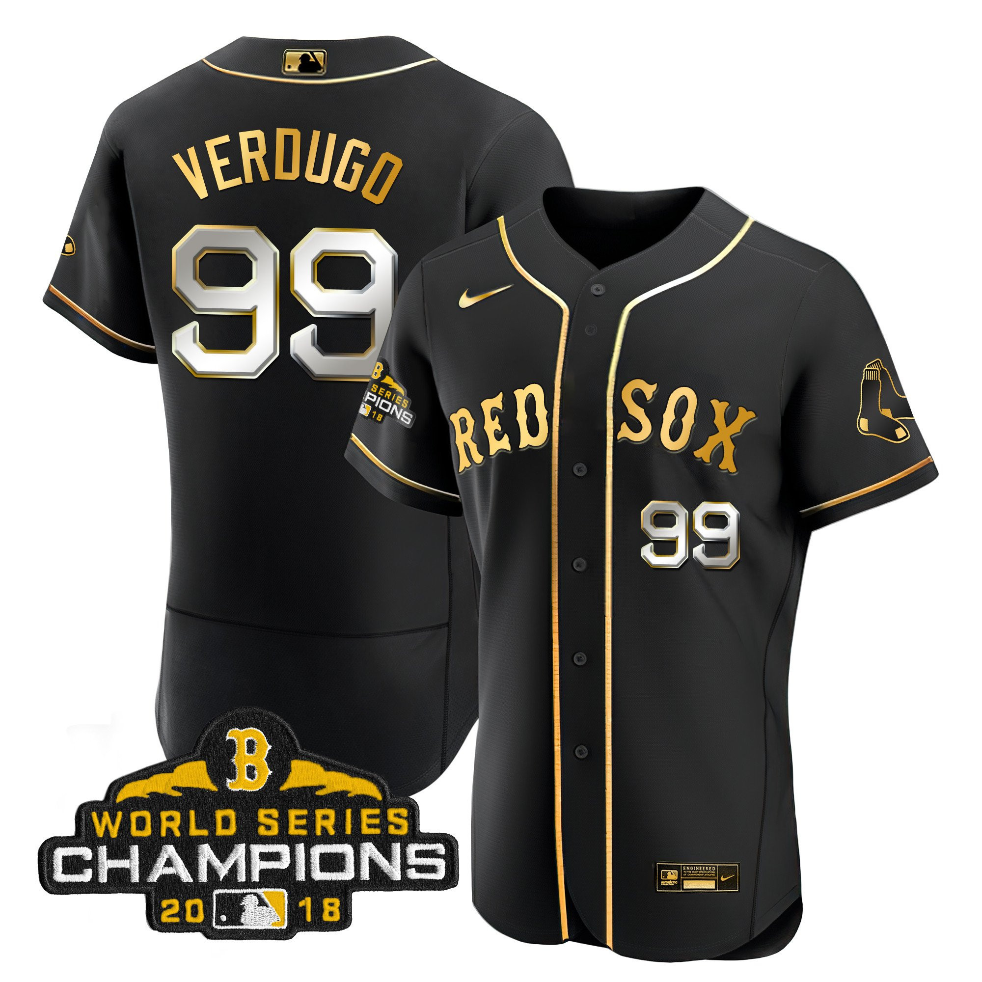 Alex Verdugo Men Boston Red Sox World Series Champion 2018 Gold Flex Black Jersey - All Stitched