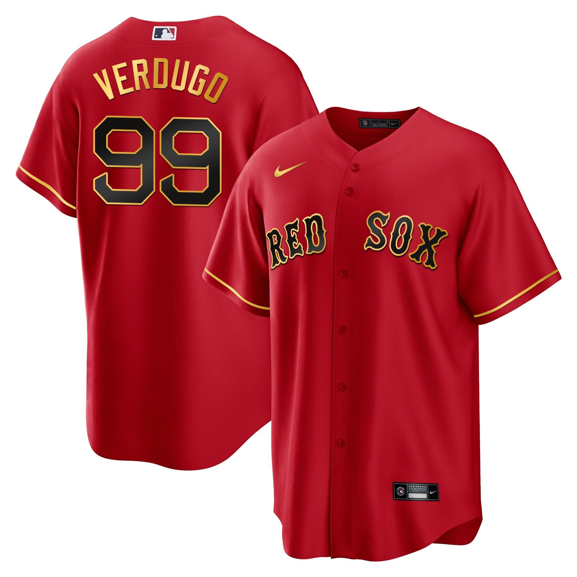Alex Verdugo Men's Boston Red Sox Gold Trim Cool Red Jersey - All Stitched
