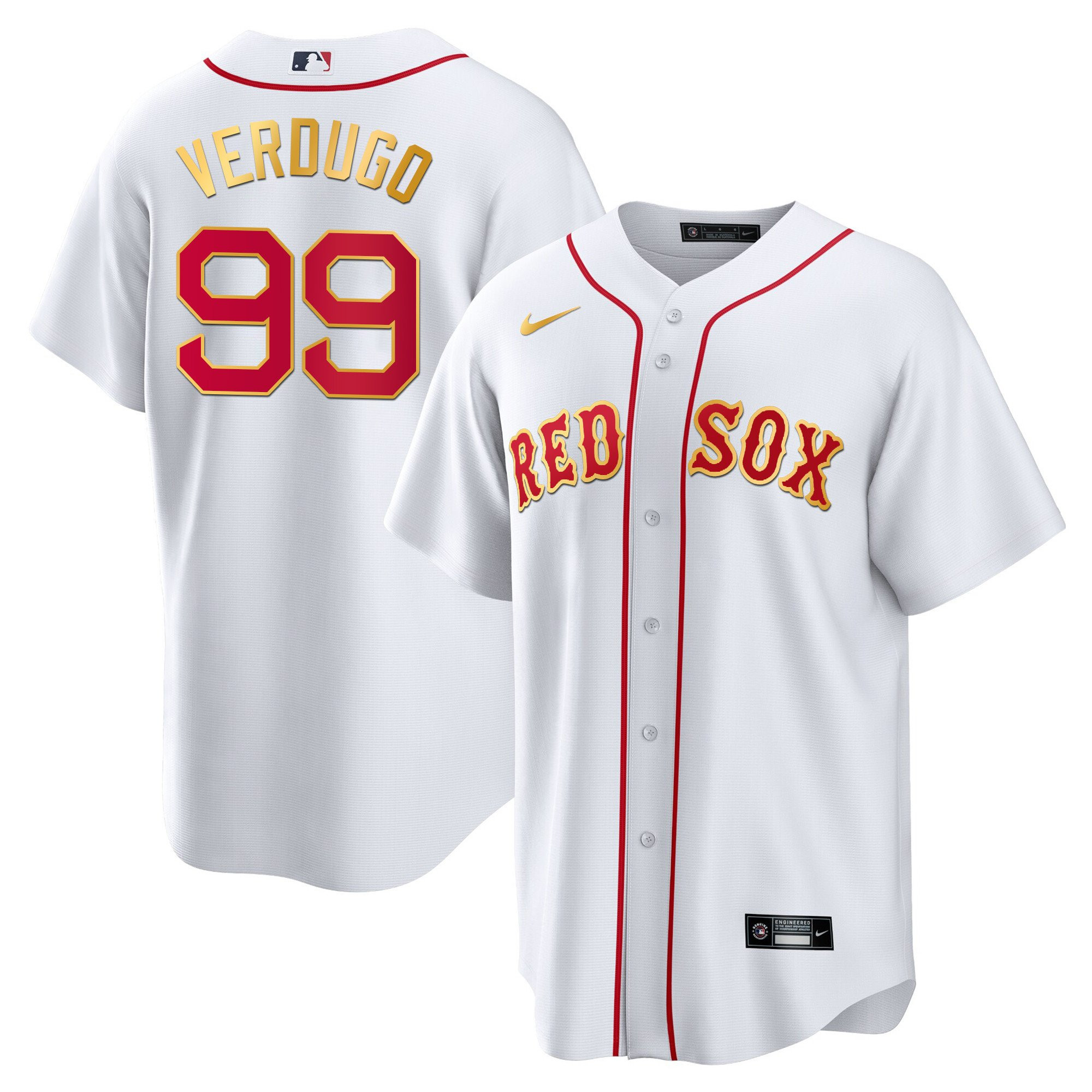 Alex Verdugo Men's Boston Red Sox Gold Trim Cool White Jersey - All Stitched