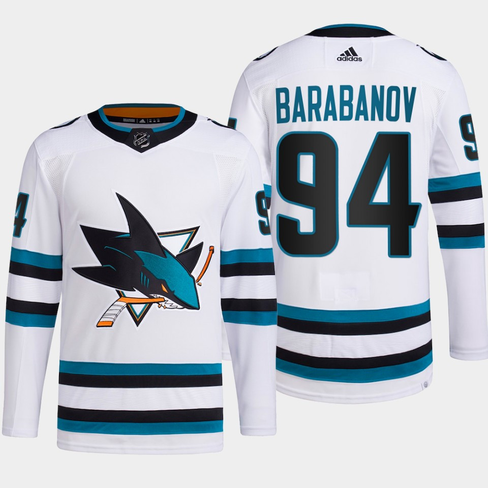 Alexander Barabanov 94 San Jose Sharks White Stitched Jersey 2022-23 Away Primegreen