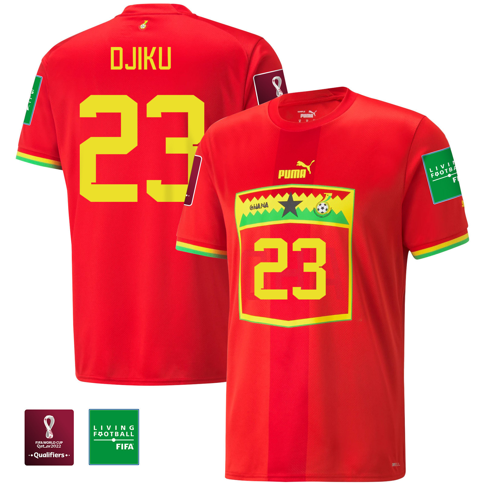 Alexander Djiku 23 Ghana National Team FIFA World Cup Qatar 2022 Patch – Away Soccer Jersey