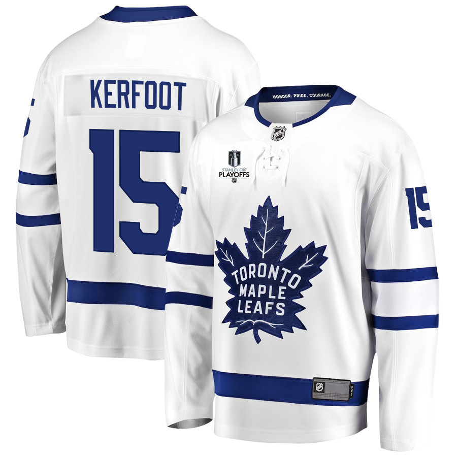 Alexander Kerfoot 15 Toronto Maple Leafs Stanley Cup 2023 Playoffs Patch Away Breakaway Men Stitched Jersey – White