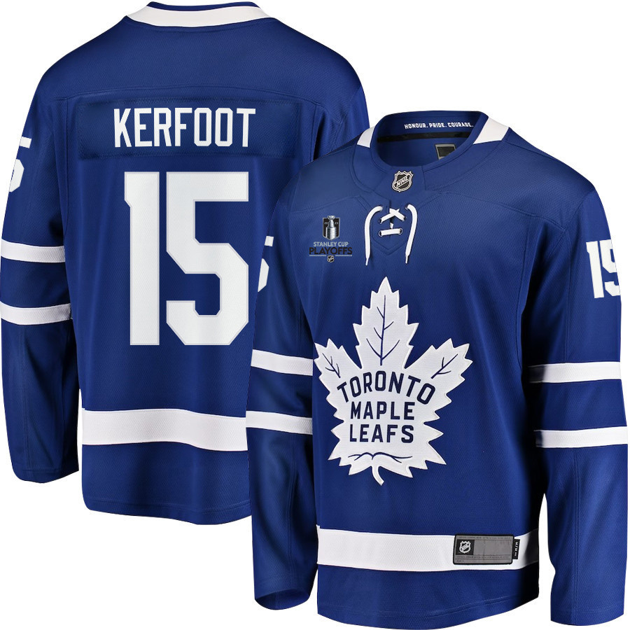 Alexander Kerfoot 15 Toronto Maple Leafs Stanley Cup 2023 Playoffs Patch Home Breakaway Men Stitched Jersey – Blue
