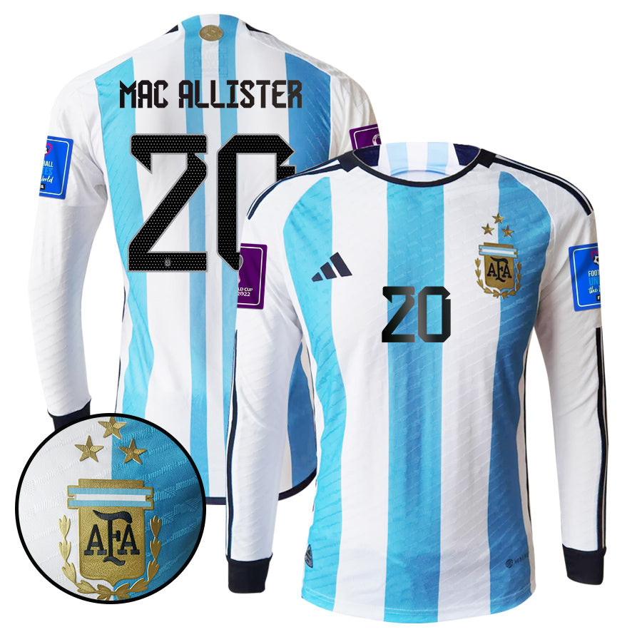 Alexis Mac Allister 20 Argentina 2022-23 Men Home Long Sleeve Soccer Jersey National Team