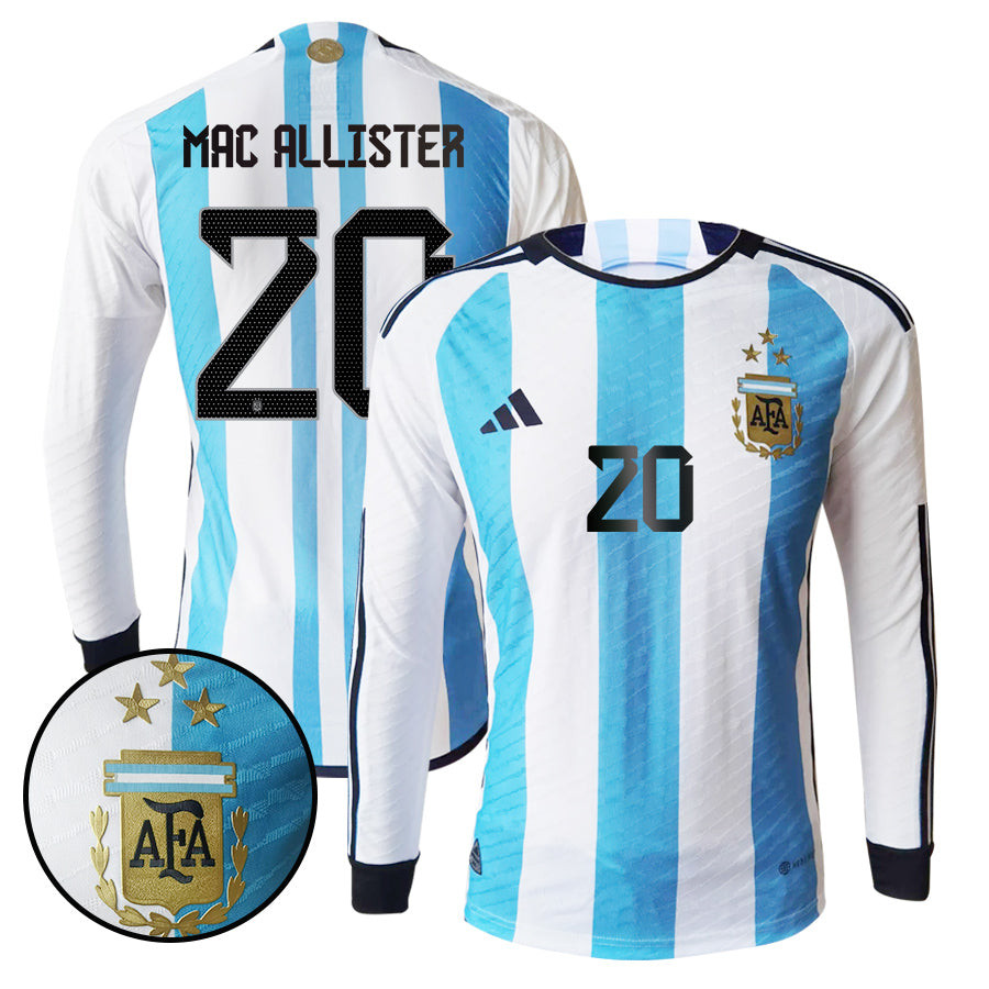 Alexis Mac Allister 20 Argentina 2022-23 Men Home Long Sleeve Soccer Jersey National Team