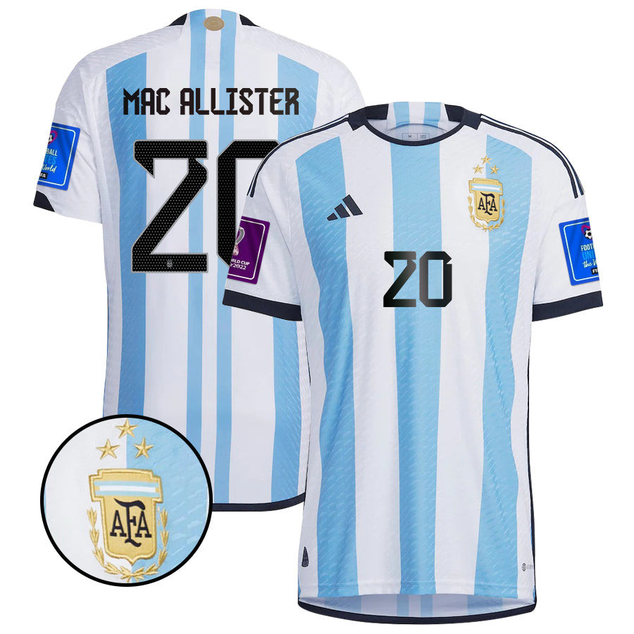 Alexis Mac Allister 20 Argentina Men Home World Cup Patch Fan Version Player Version Soccer Jersey