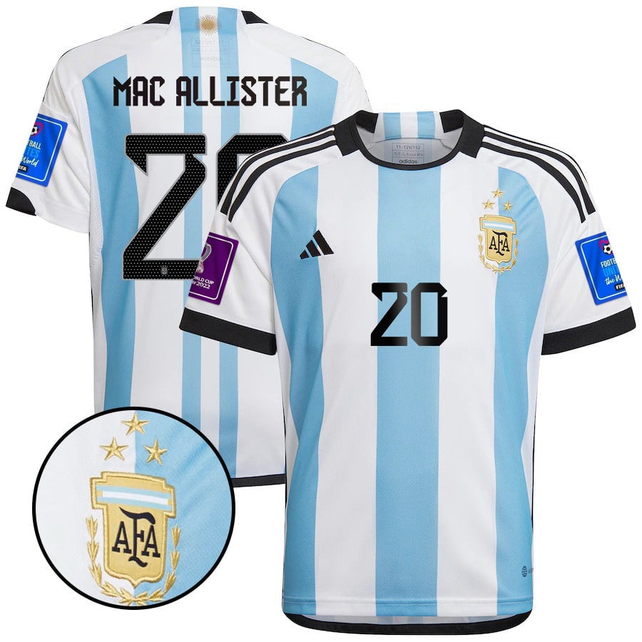 Alexis Mac Allister 20 Argentina Home Soccer Jersey National Team World Cup Patch