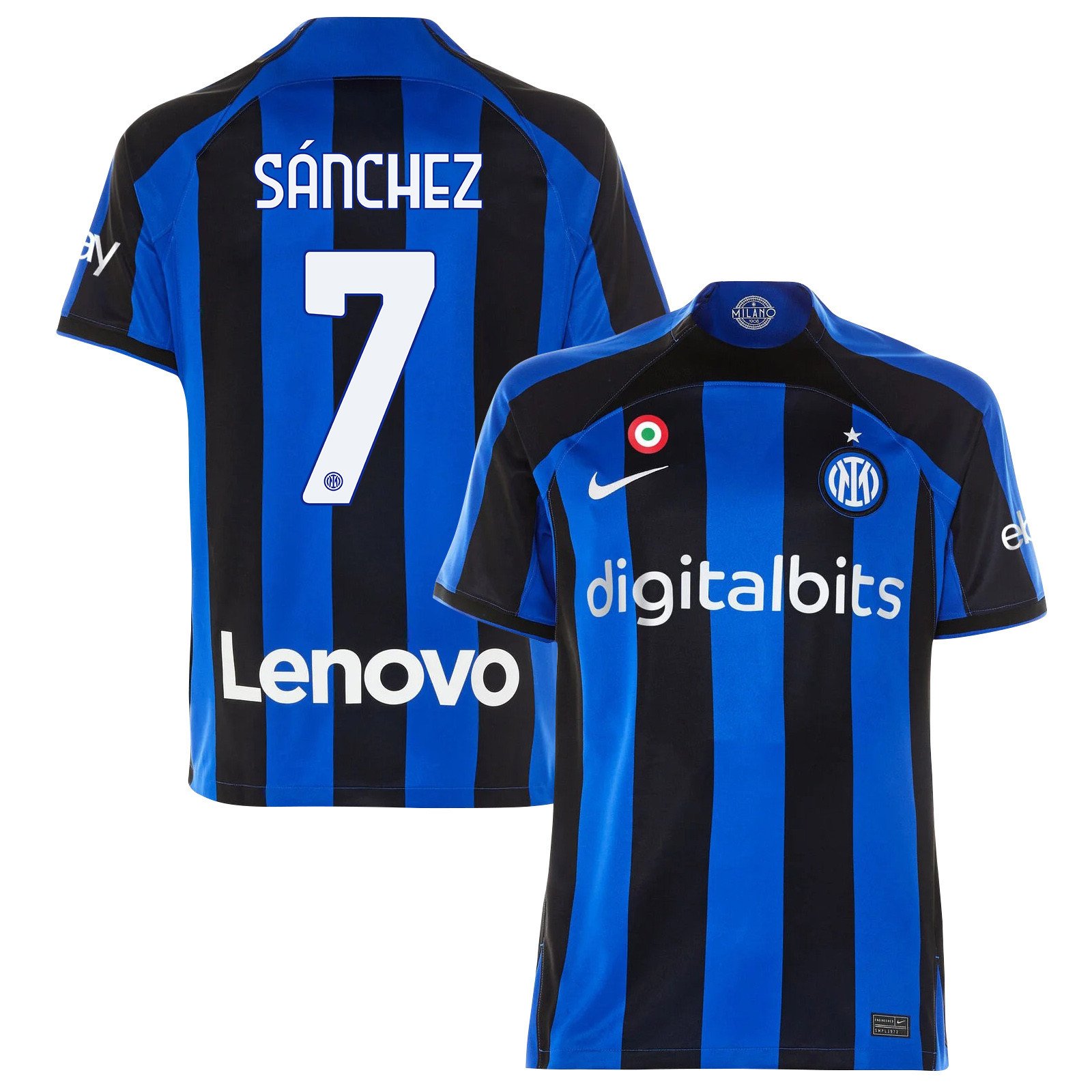 Alexis Sánchez 7 Inter Milan 2022/23 Home Men Jersey – Black/Blue Stripes