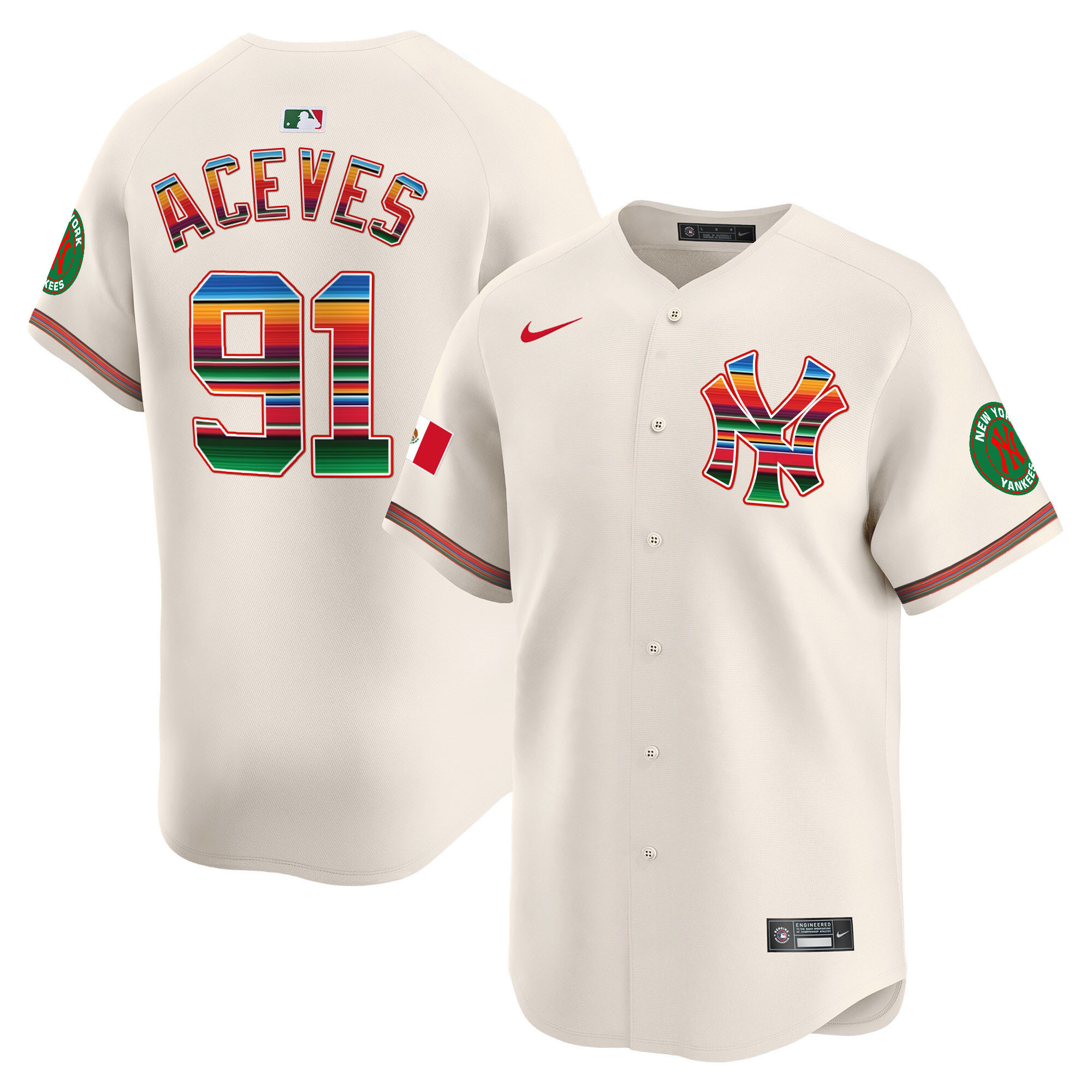 Alfredo Aceves Men's New York Yankees Mexico Vapor Premier Limited Cream Jersey - All Stitched