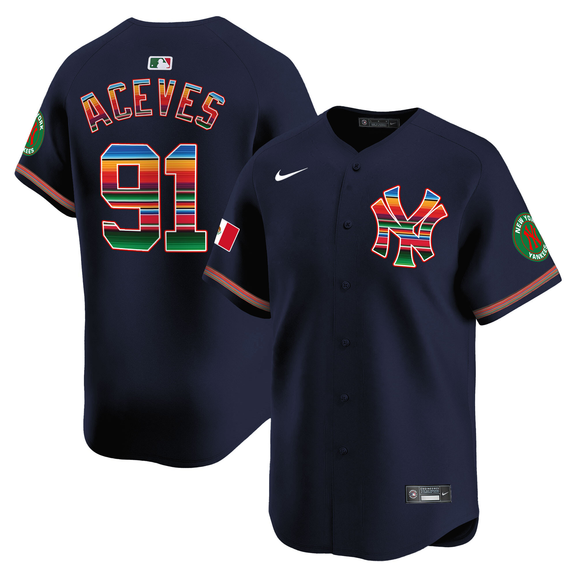 Alfredo Aceves Men's New York Yankees Mexico Vapor Premier Limited Navy Jersey - All Stitched