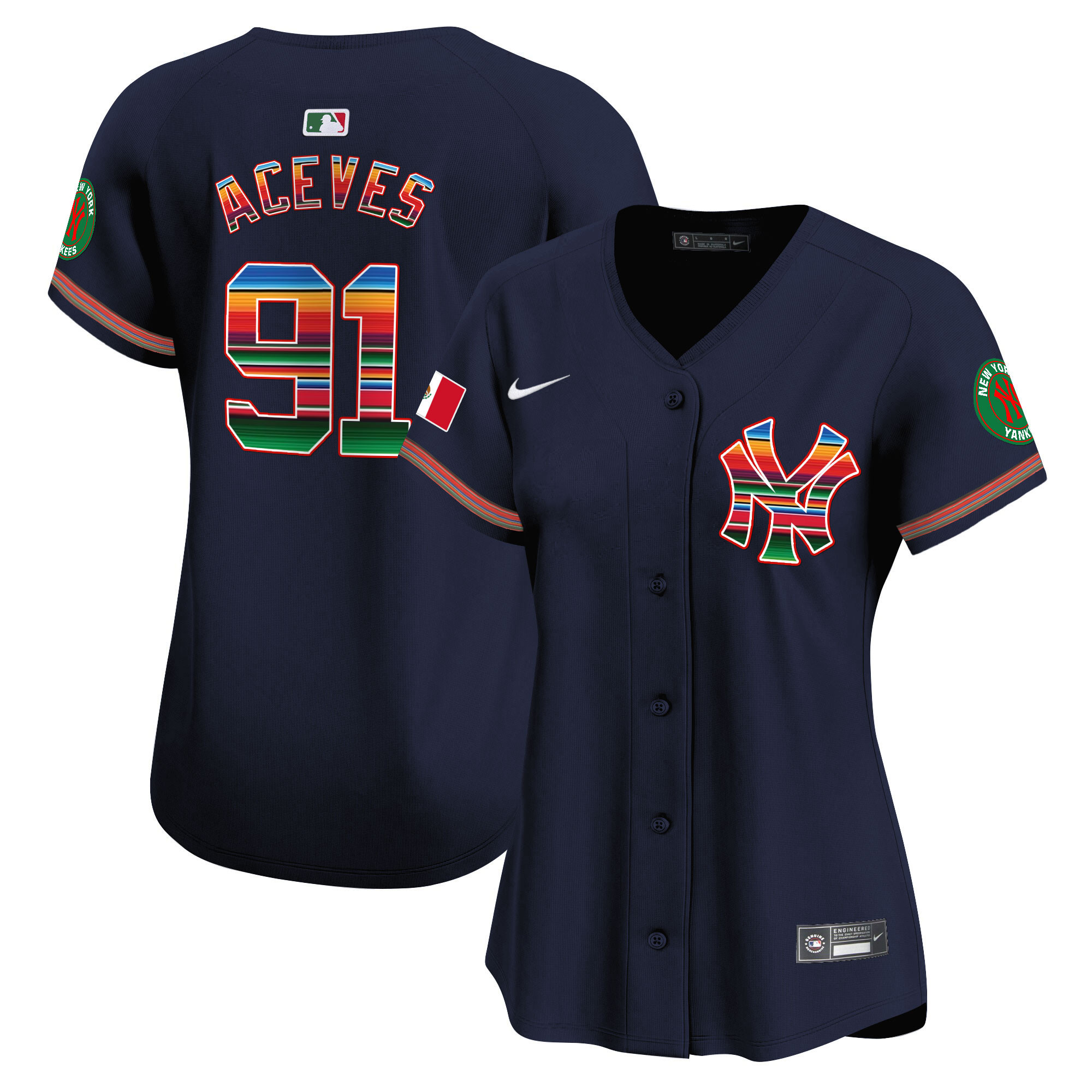 Alfredo Aceves Women's New York Yankees Mexico Vapor Premier Limited Navy Jersey - All Stitched